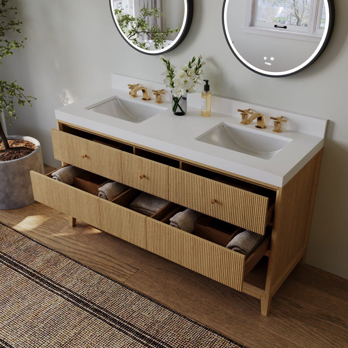 Momo 60" Bath Vanity Set with Alpine White Quartz Top