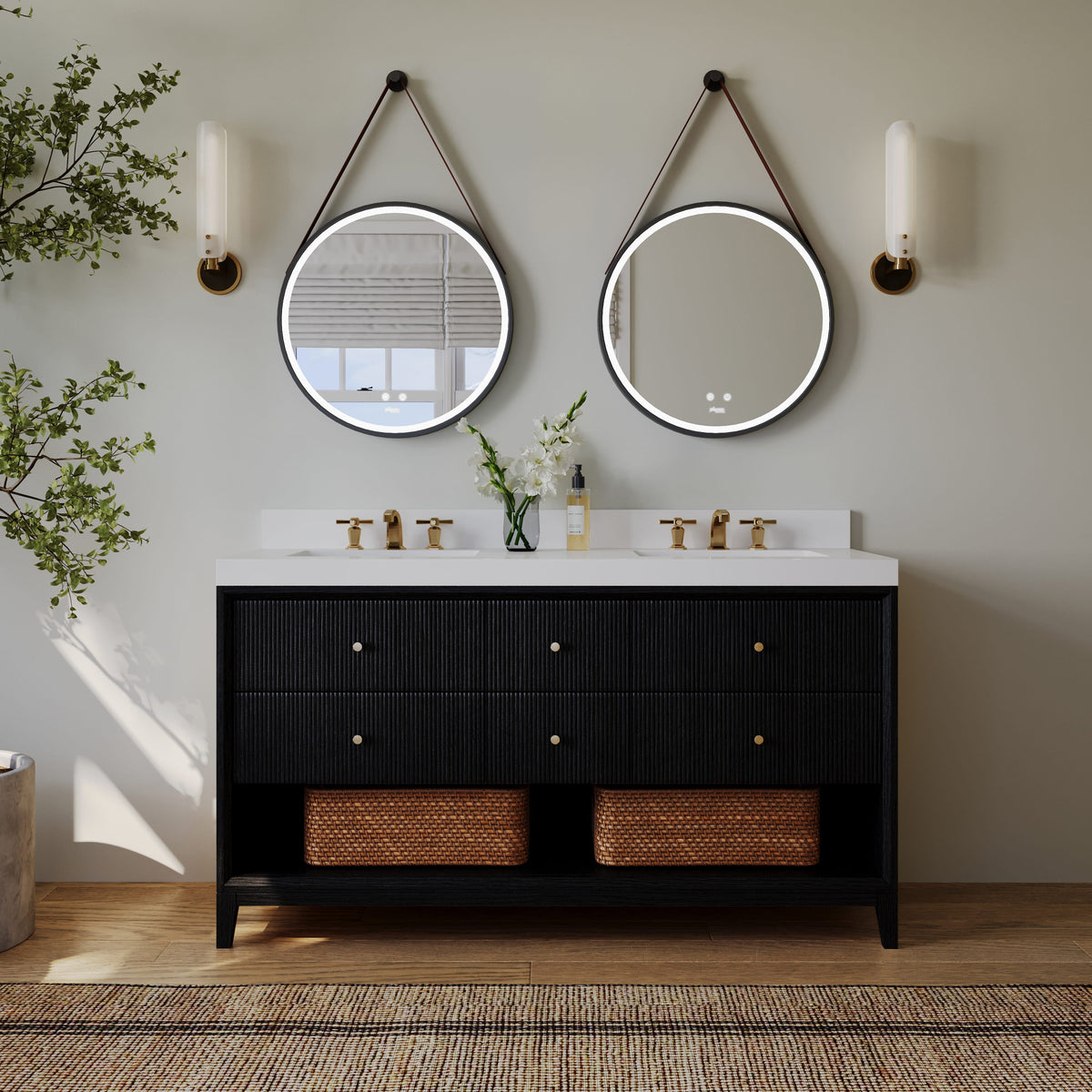 Momo 60" Bath Vanity Set with Alpine White Quartz Top