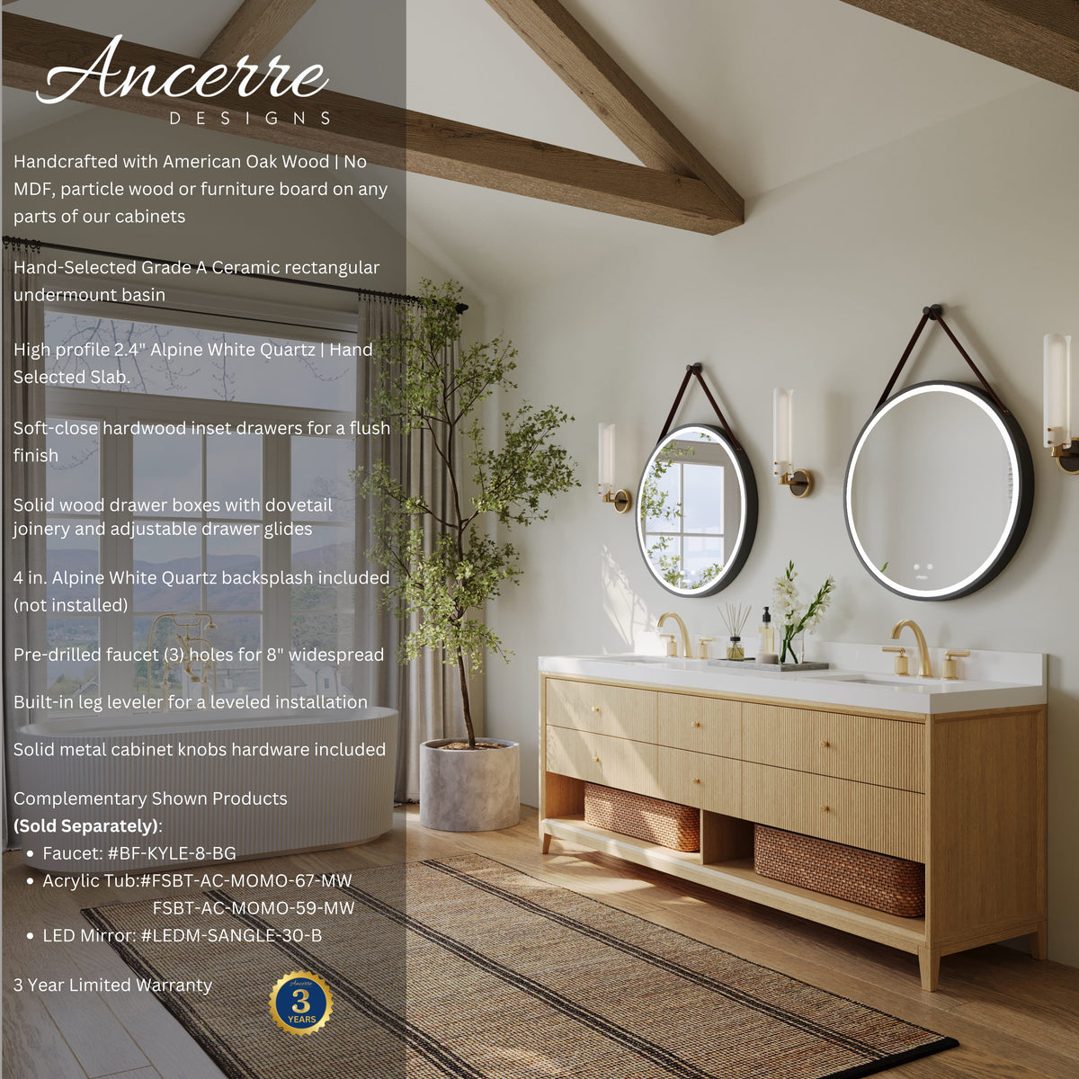 Momo 84" Bath Vanity Set with Alpine White Quartz Top