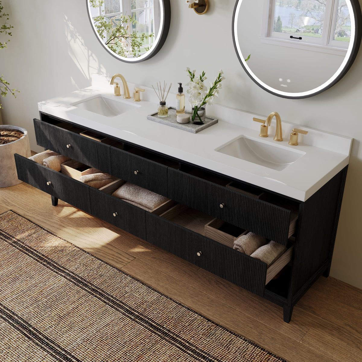 Momo 84" Bath Vanity Set with Alpine White Quartz Top