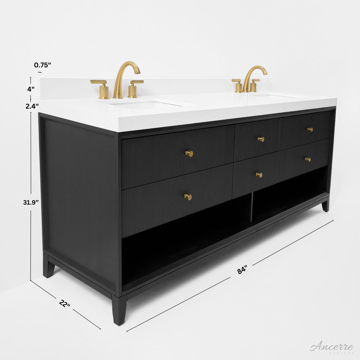 Momo 84" Bath Vanity Set with Alpine White Quartz Top