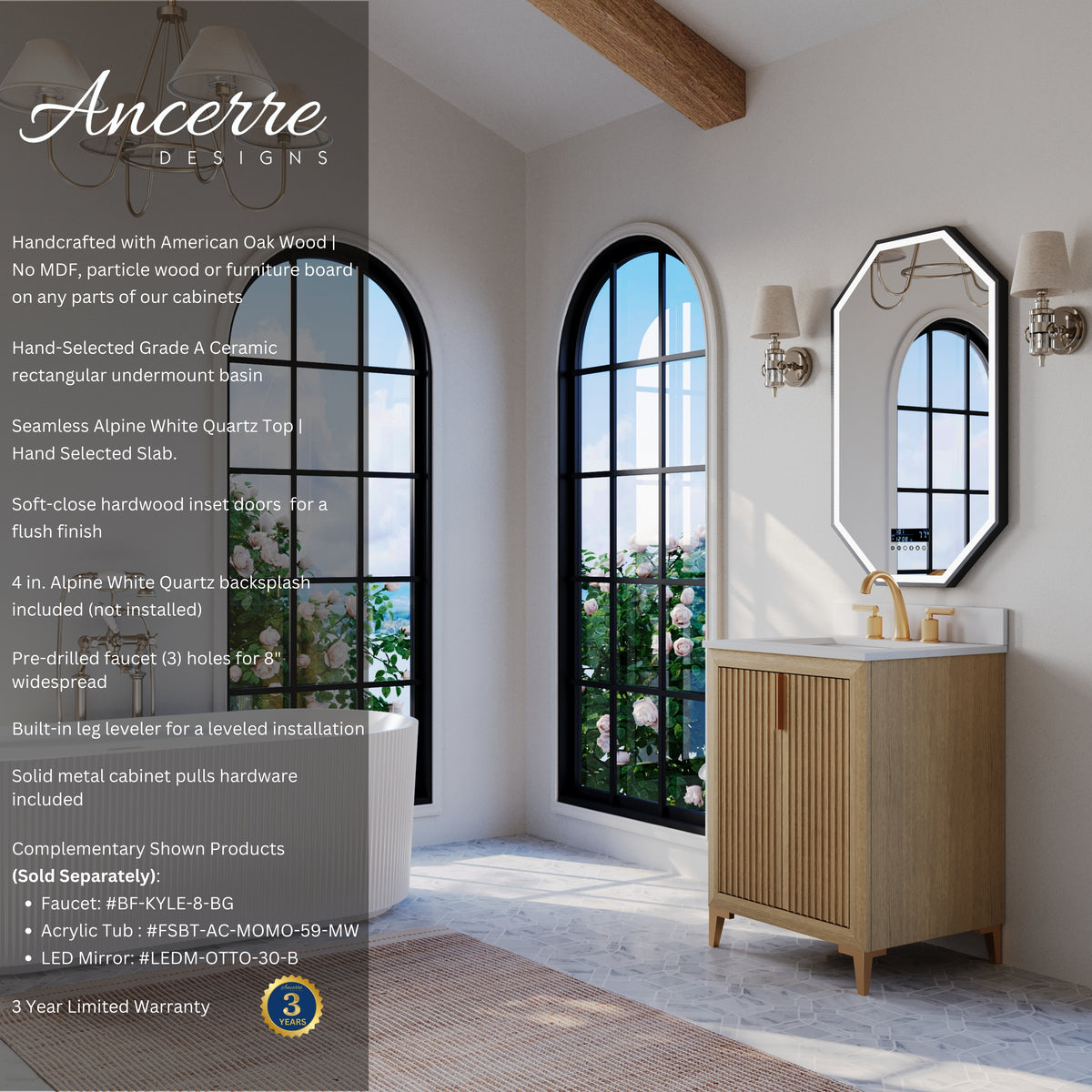 Ancerre Designs Turlington 24-inch Oak vanity - Product features