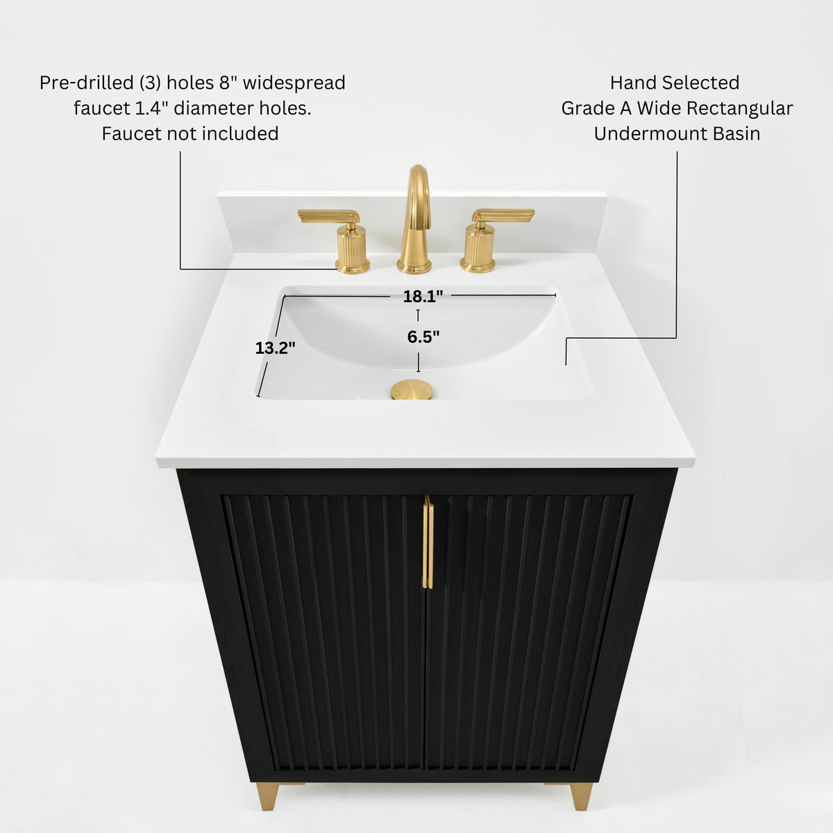 Ancerre Designs Turlington 24-inch Black Oak vanity - Sink dimensions and faucet requirements