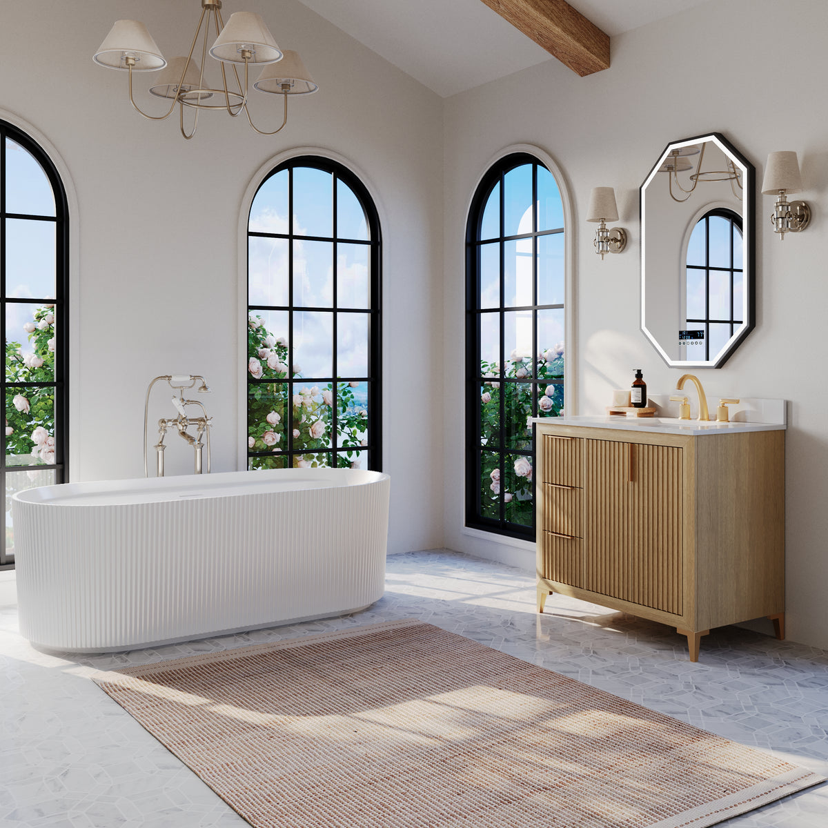 Ancerre Designs Turlington 36-inch Oak vanity - Bathroom setting, angled view