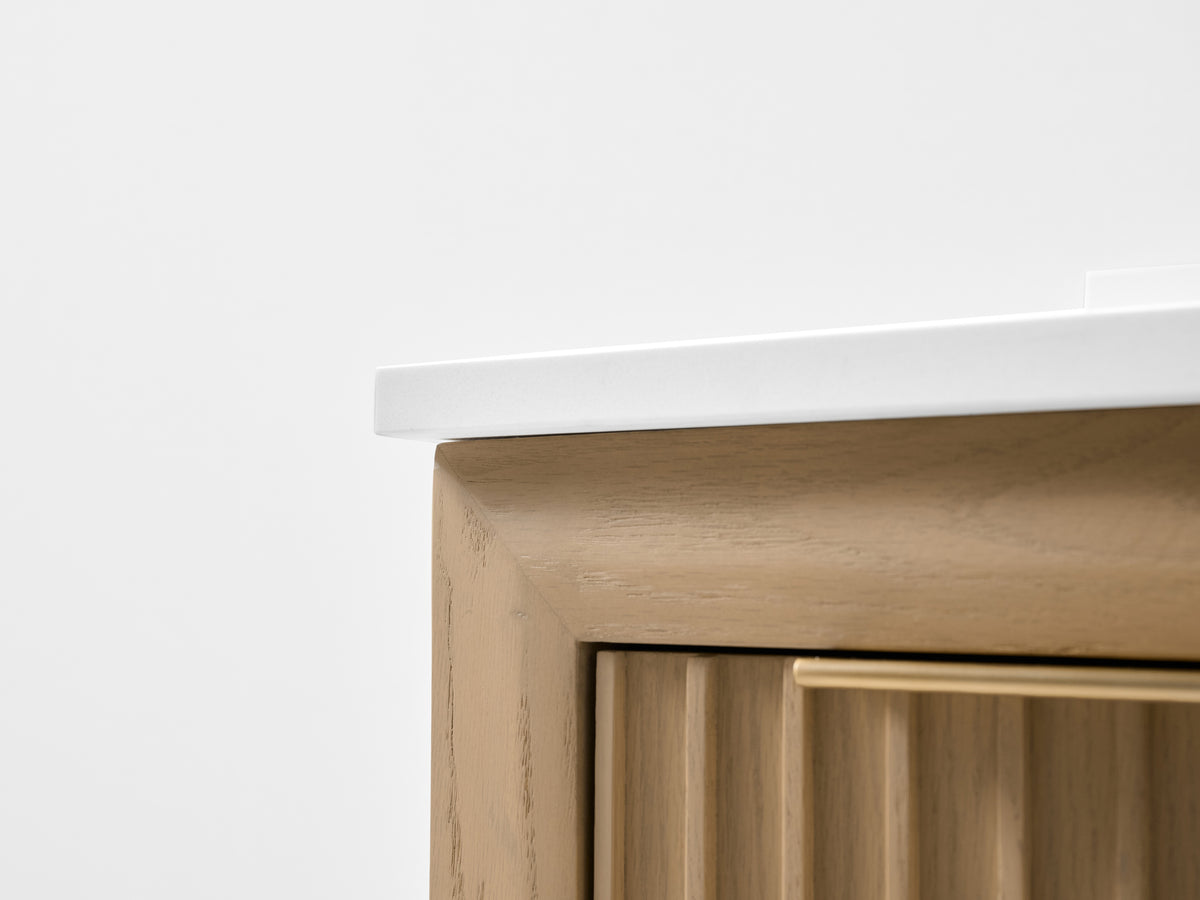 Ancerre Designs Turlington 36-inch Oak vanity - Countertop and oak frame detail