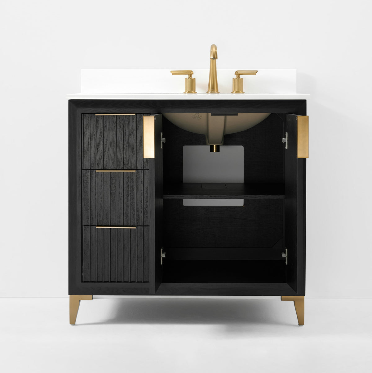 Turlington 36-inch bathroom vanity in Black Oak — front view