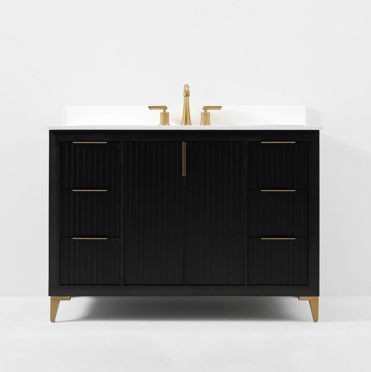 Turlington 48" Bath Vanity Set in Black Oak Finish with Alpine White Quartz Top