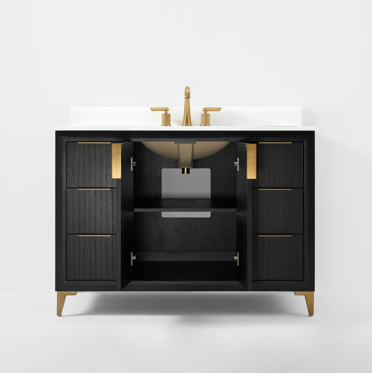 Turlington 48" Bath Vanity Set in Black Oak Finish with Alpine White Quartz Top