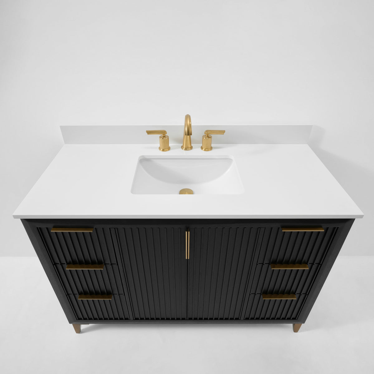 Turlington 48" Bath Vanity Set in Black Oak Finish with Alpine White Quartz Top