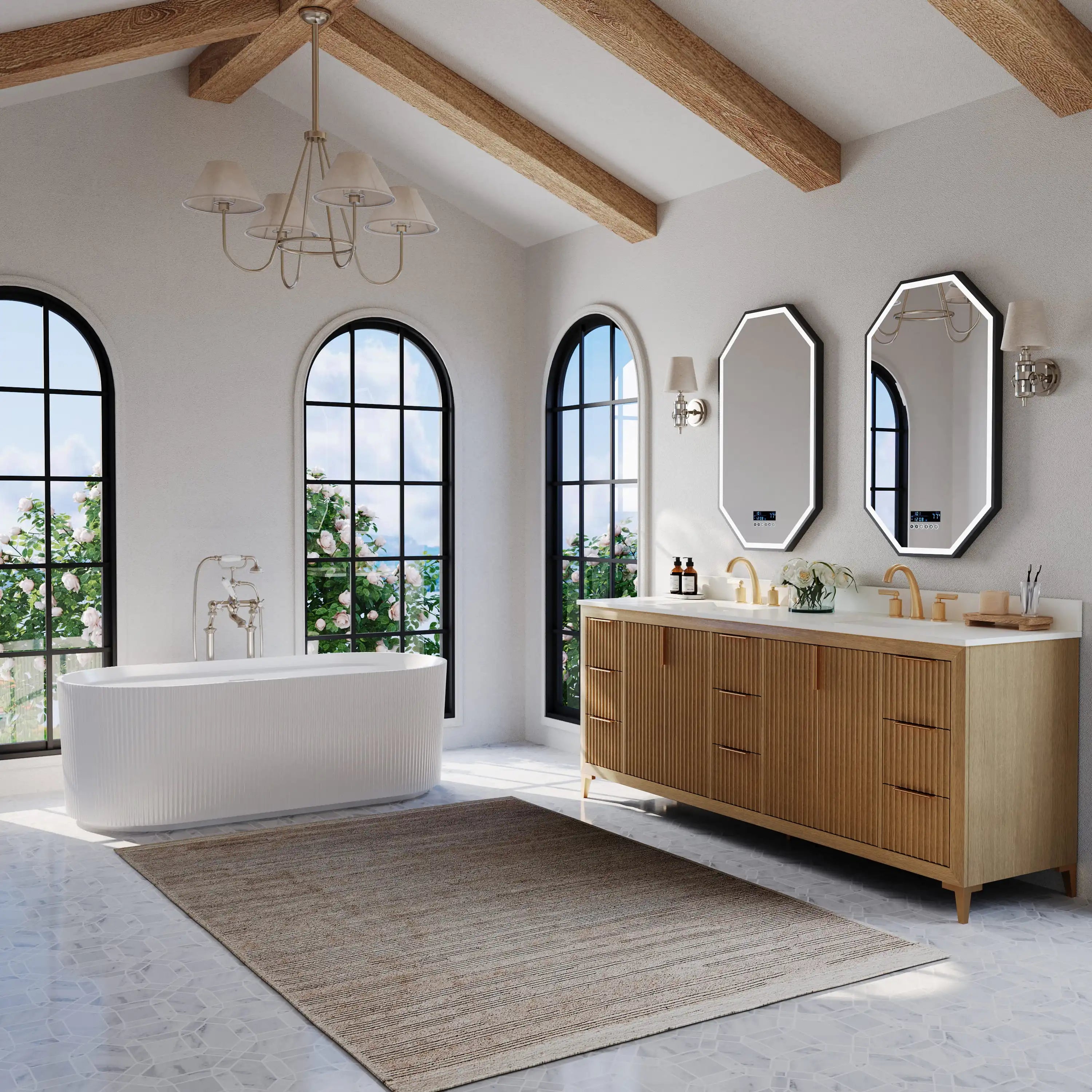 Turlington 84" Double Sink Bathroom Vanity with Alpine White Quartz Top