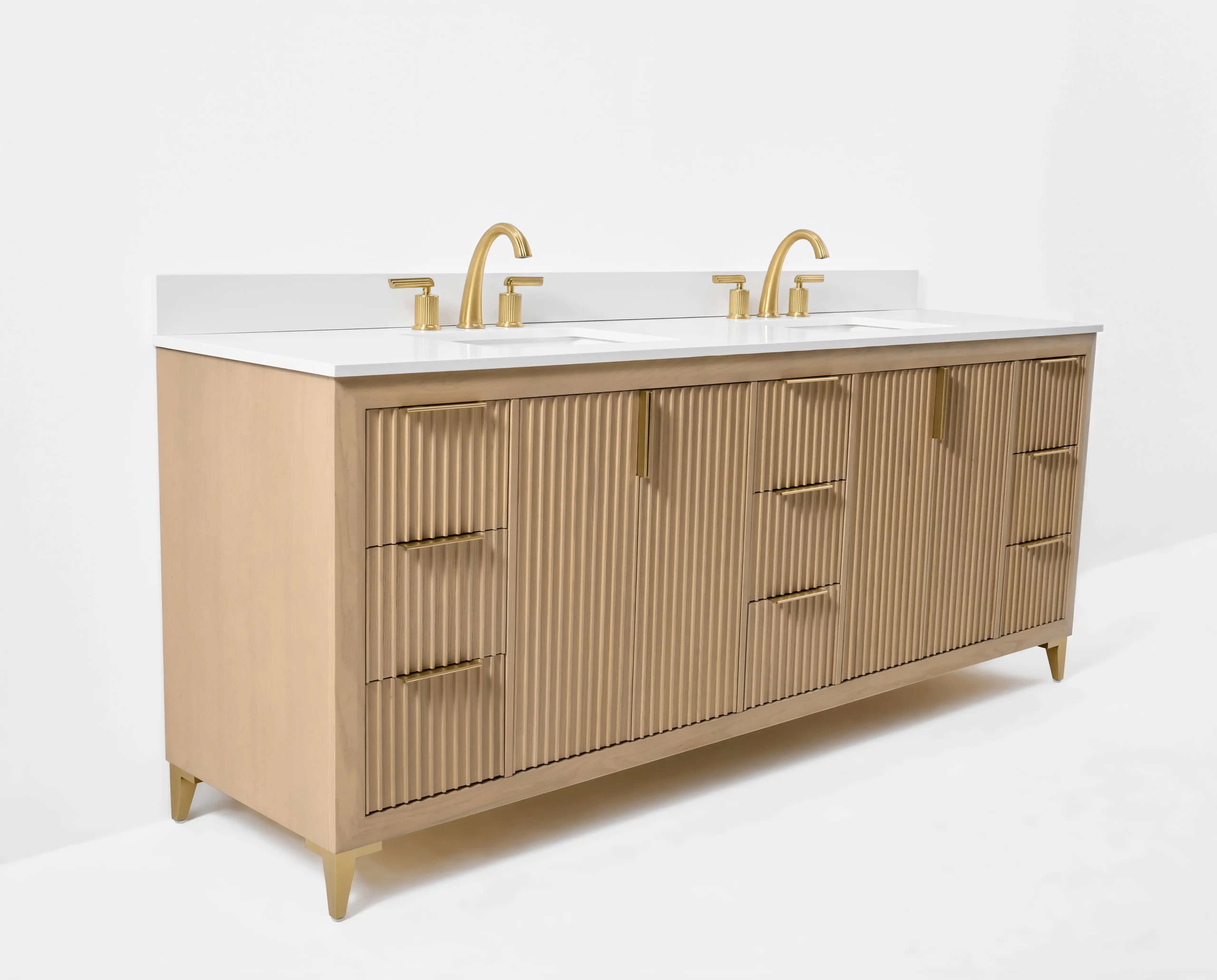 Turlington 84" Double Sink Bathroom Vanity with Alpine White Quartz Top