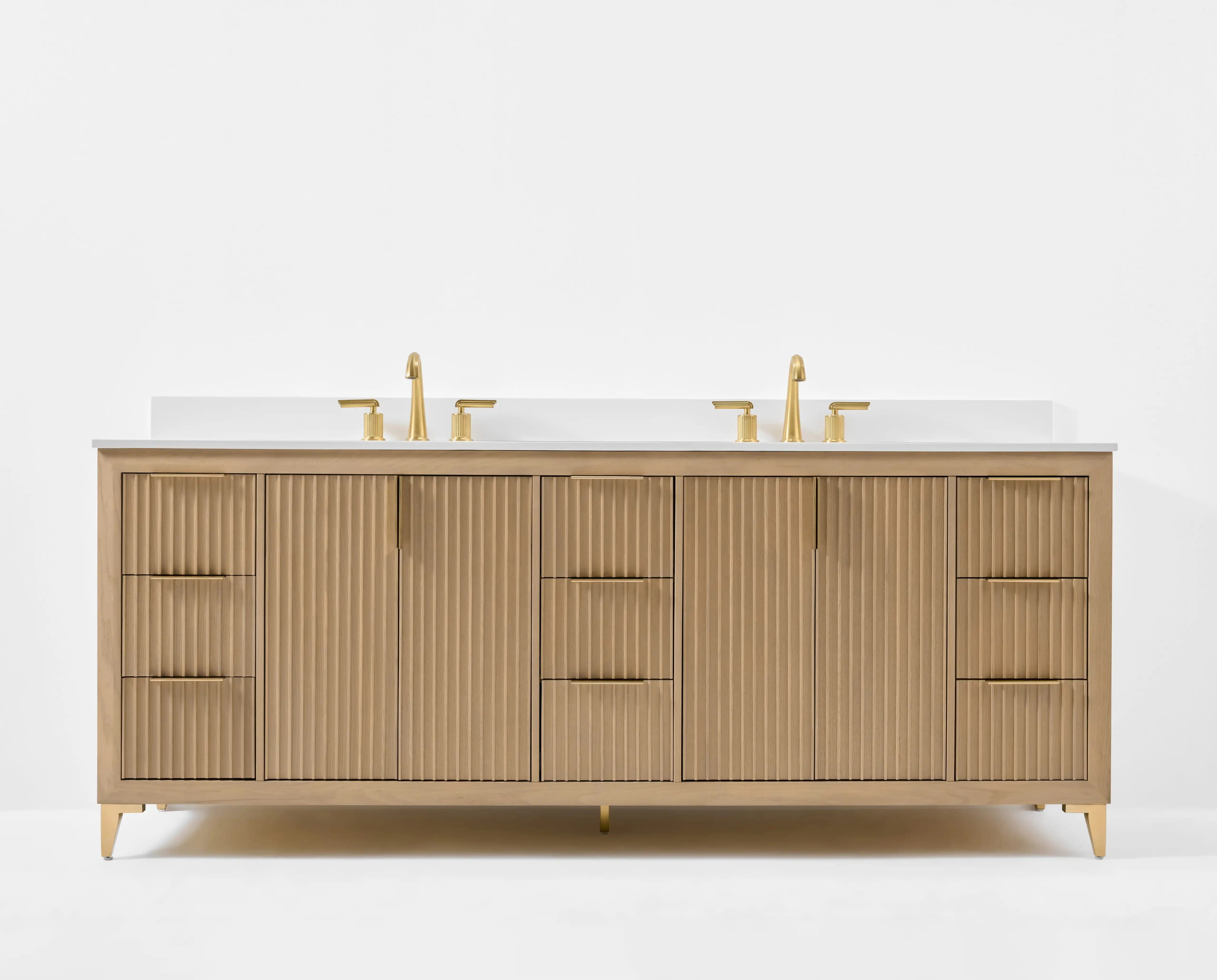 Turlington 84" Double Sink Bathroom Vanity with Alpine White Quartz Top