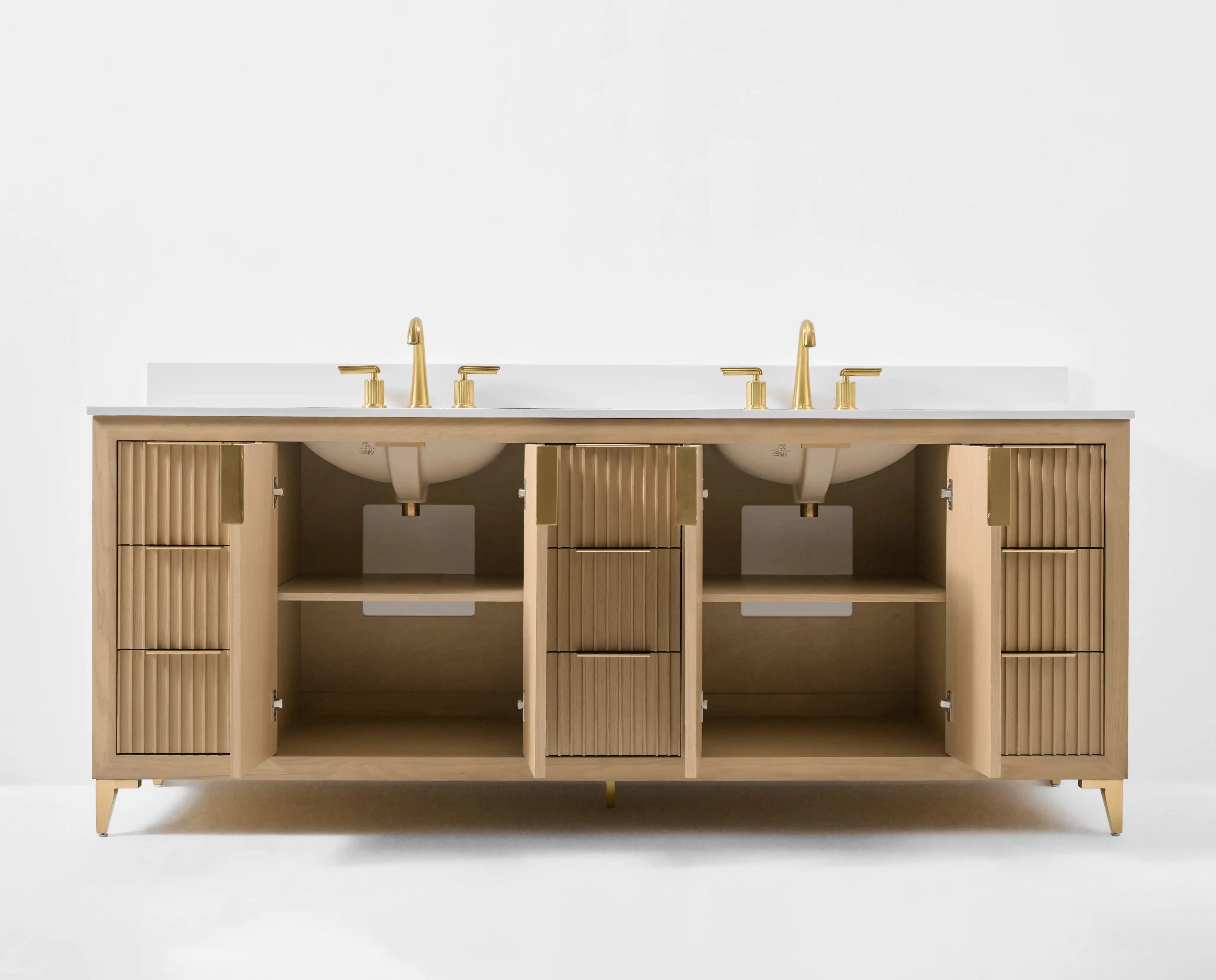 Turlington 84" Double Sink Bathroom Vanity with Alpine White Quartz Top