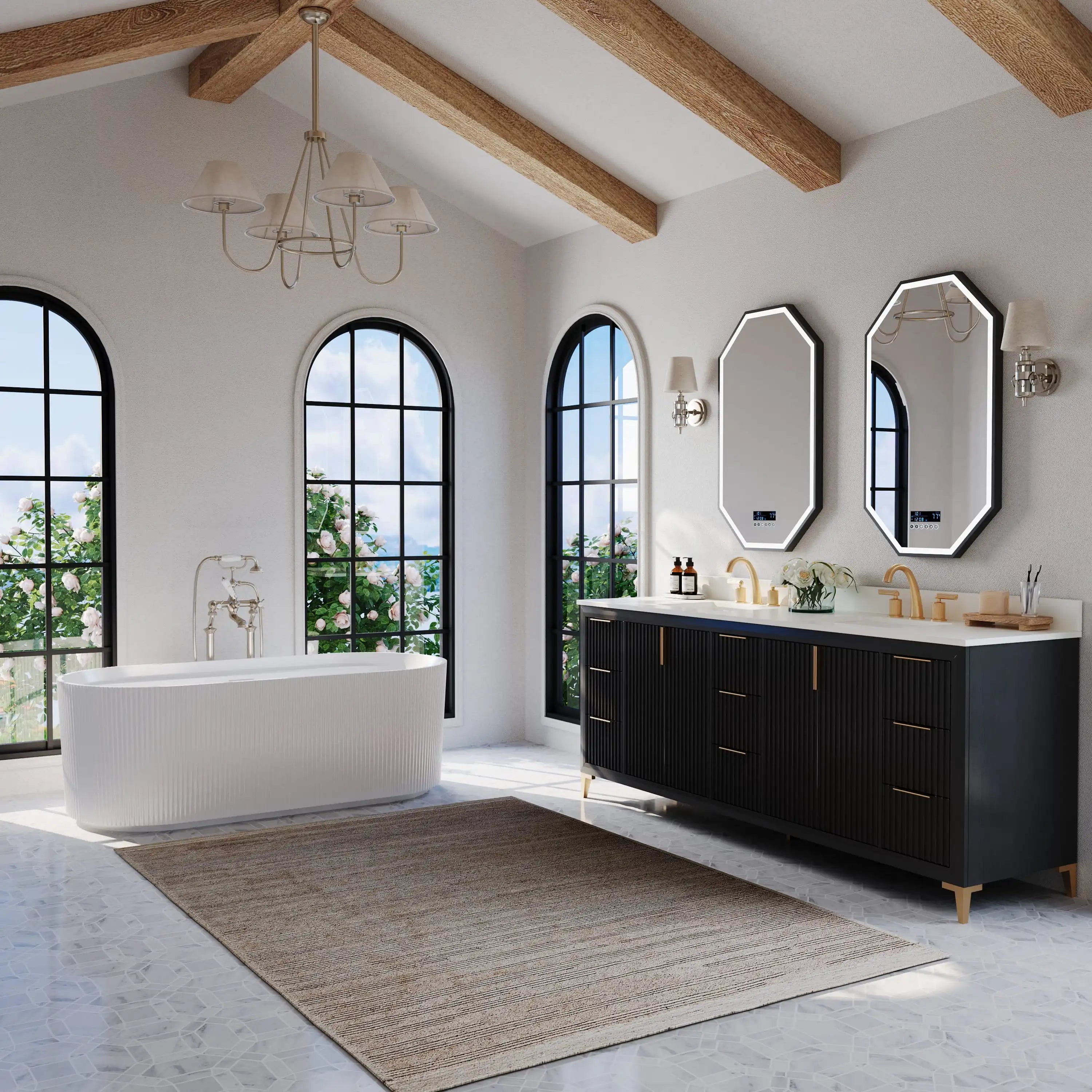 Turlington 84" Double Sink Bathroom Vanity with Alpine White Quartz Top