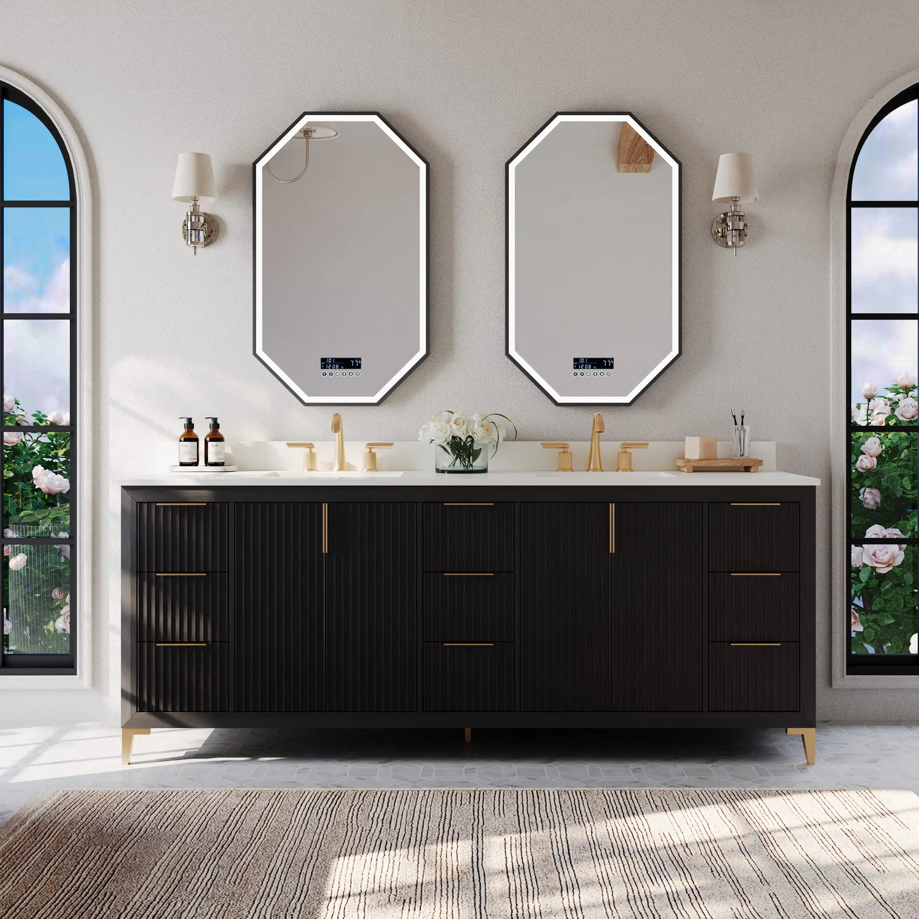 Turlington 84" Double Sink Bathroom Vanity with Alpine White Quartz Top