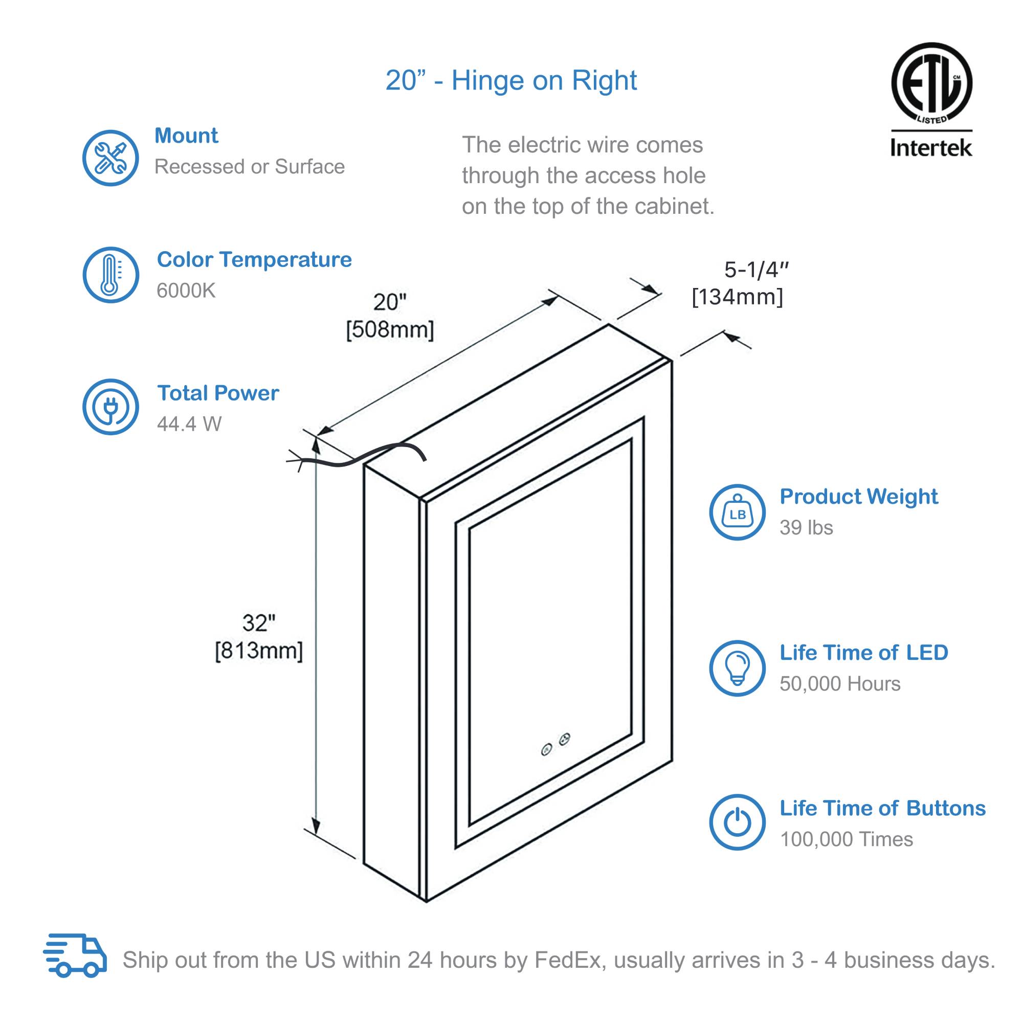 Vega – 20 Inch LED Medicine Cabinet
