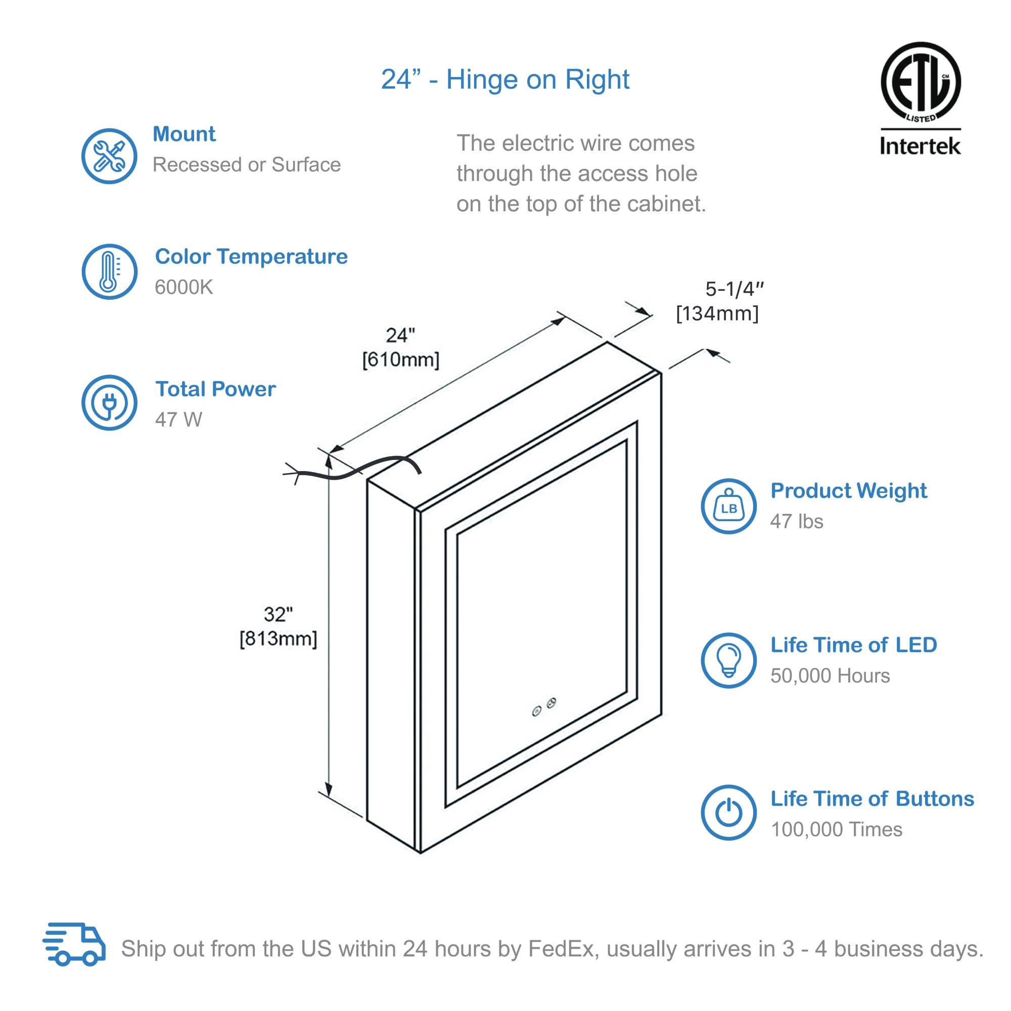 Vega – 24 Inches LED Medicine Cabinet Vanity Plus
