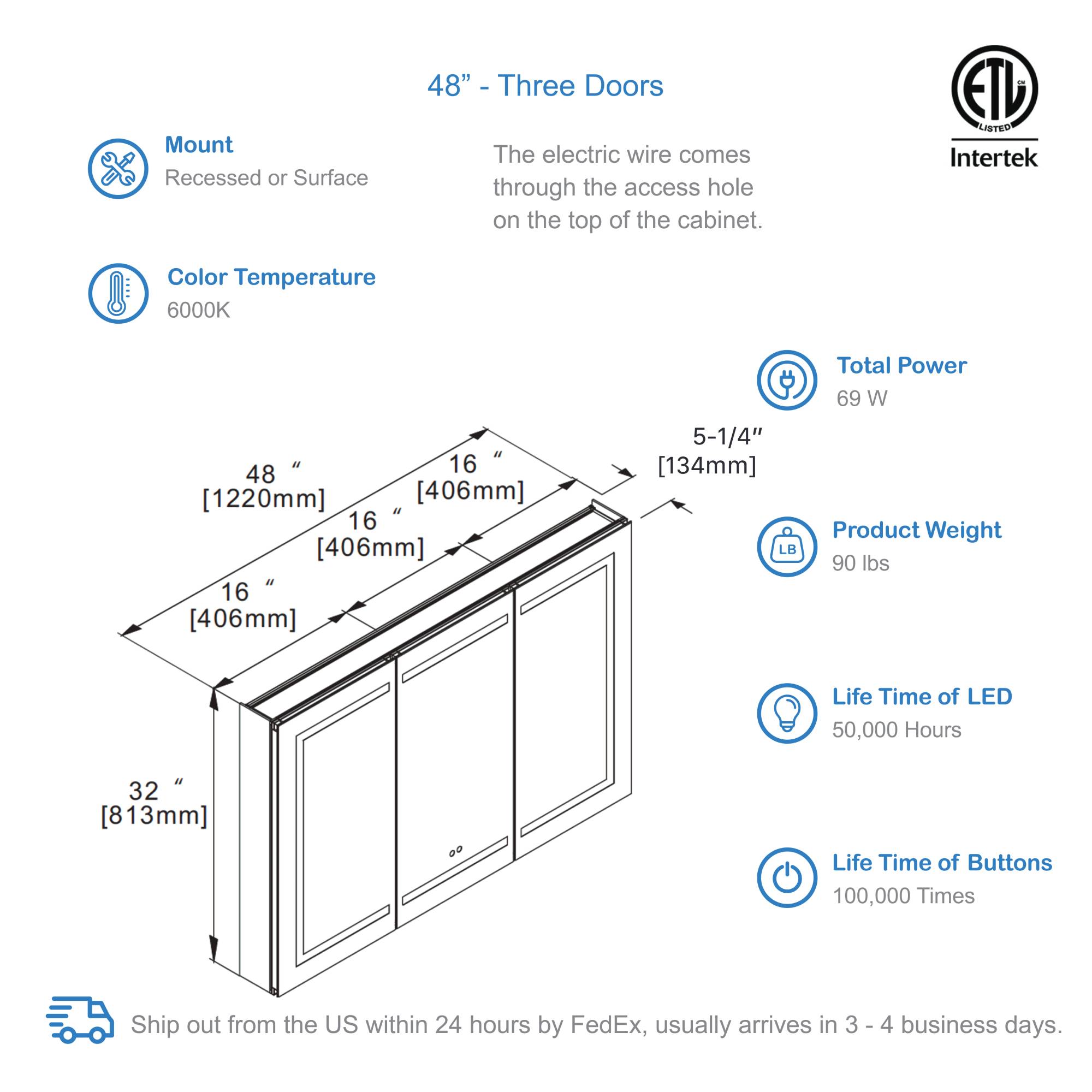 Vega – 48 Inch LED Medicine Cabinet