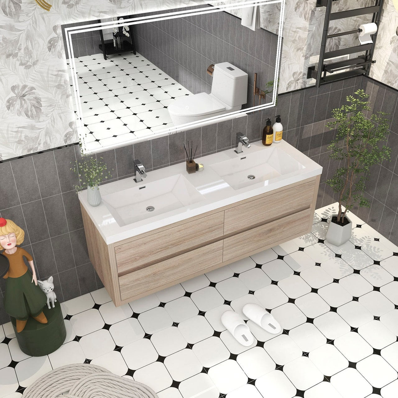 Louis 60" Modern Wall-Mounted with Double Sink