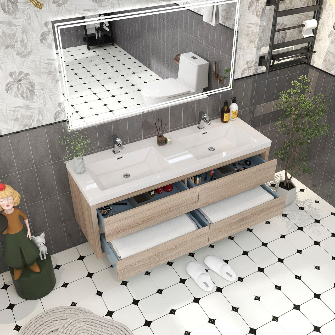 Louis 60" Modern Wall-Mounted with Double Sink
