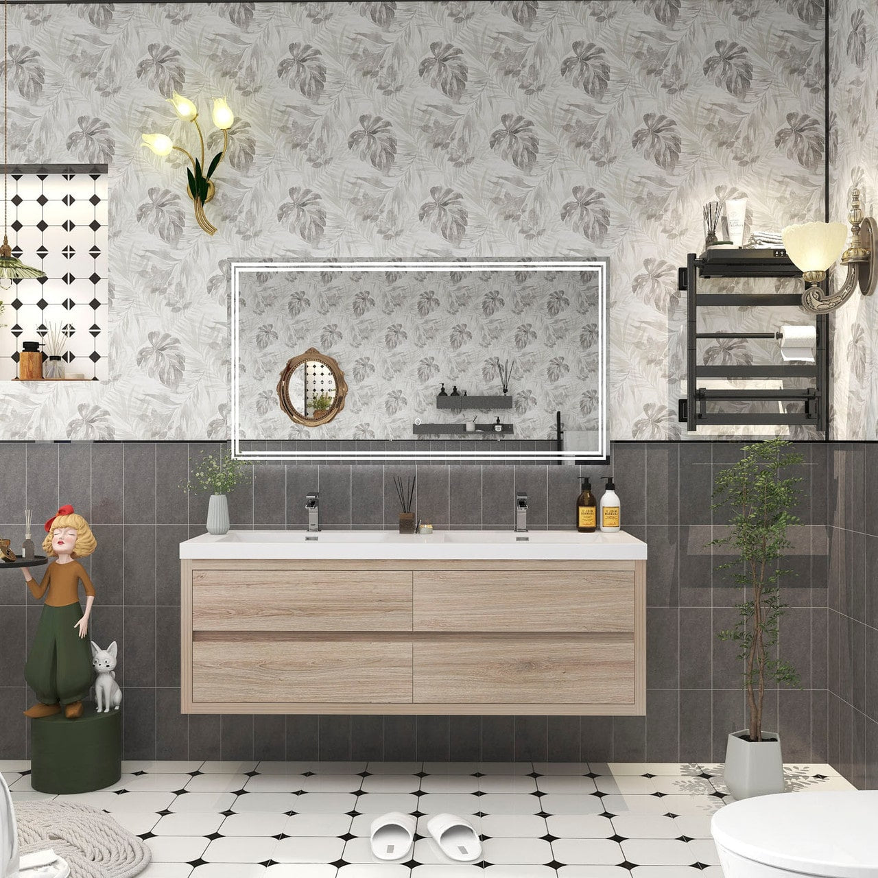 Louis 60" Modern Wall-Mounted with Double Sink