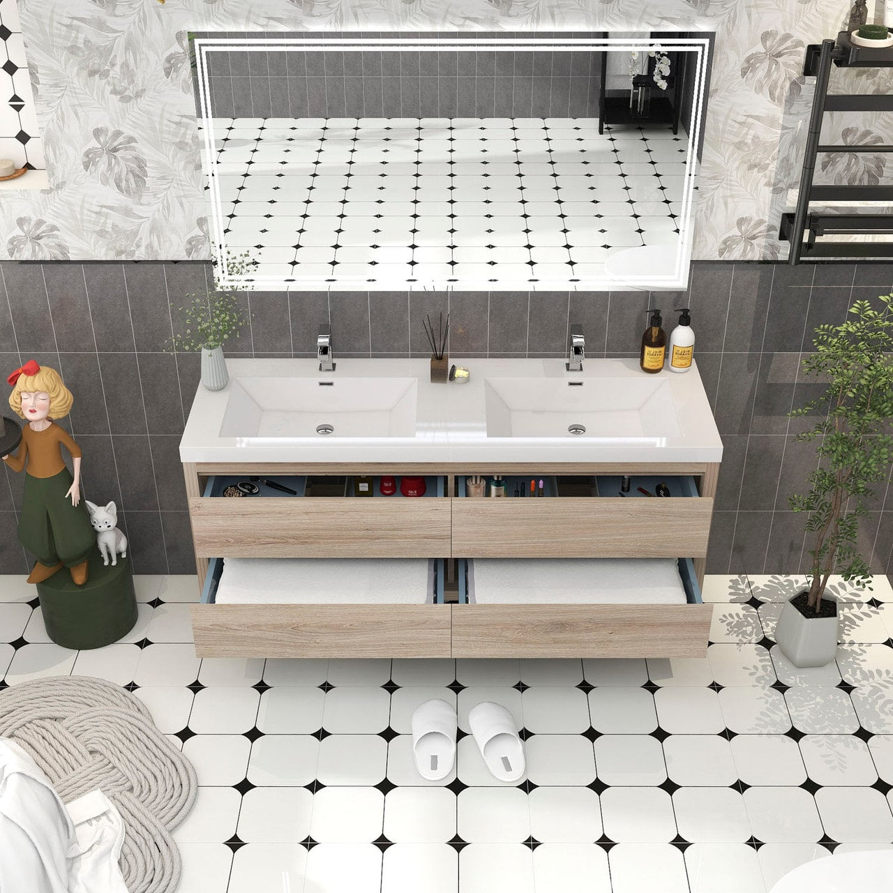 Louis 60" Modern Wall-Mounted with Double Sink