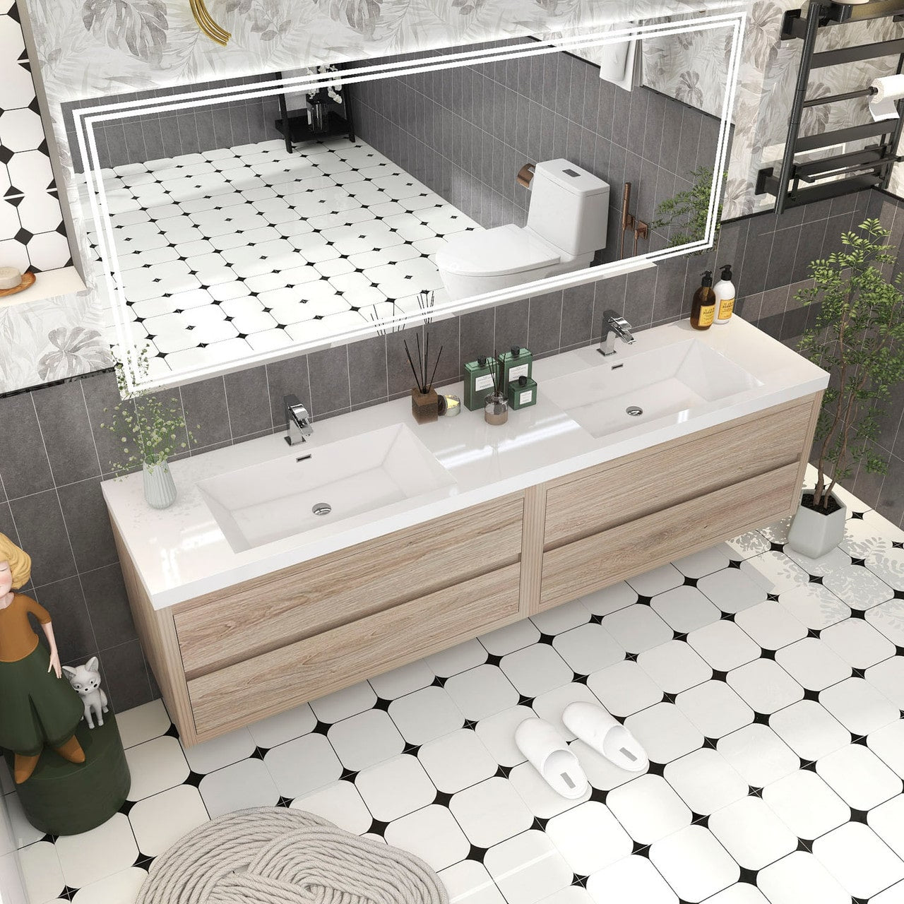 Louis 84" Modern Wall-Mounted with Double Sink