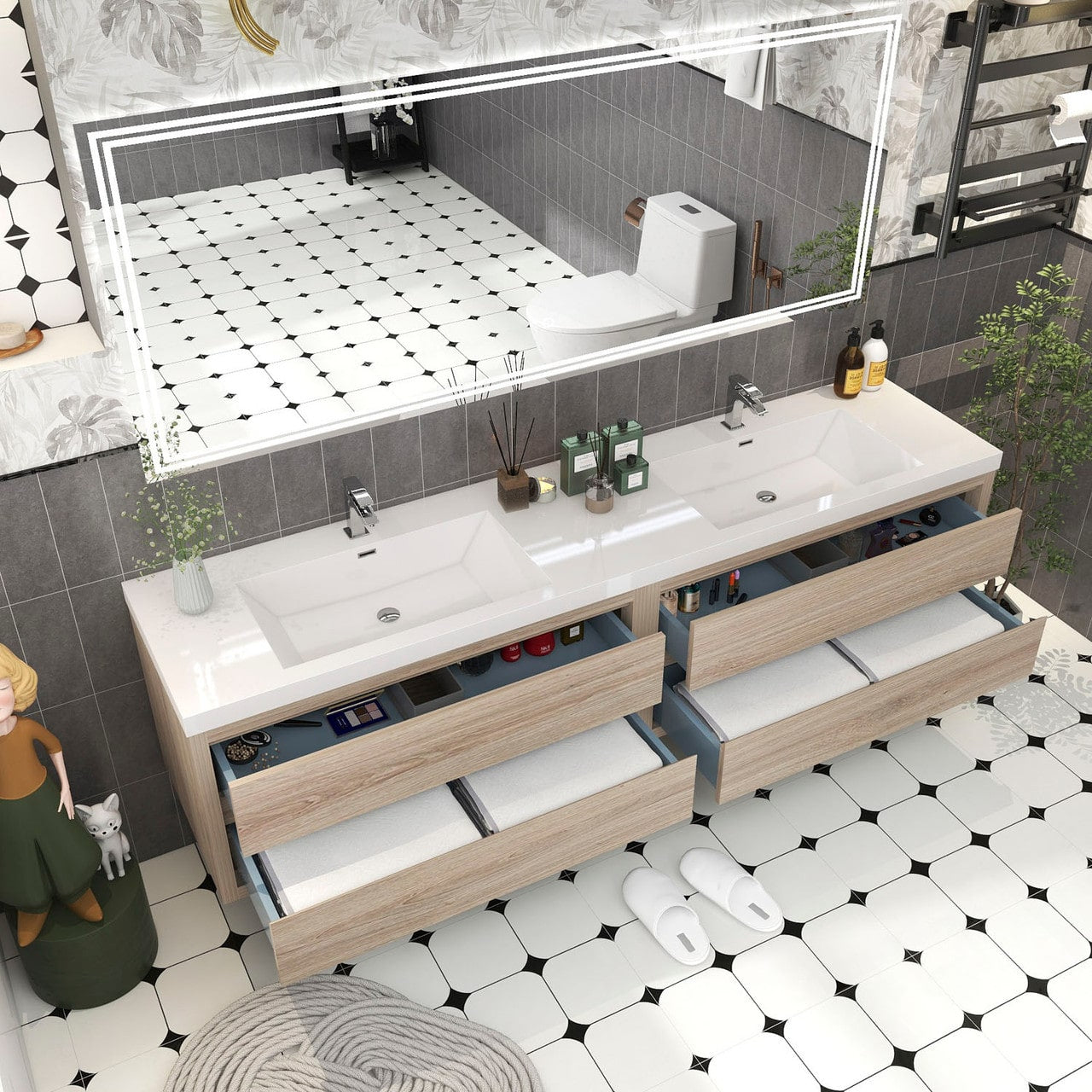Louis 84" Modern Wall-Mounted with Double Sink