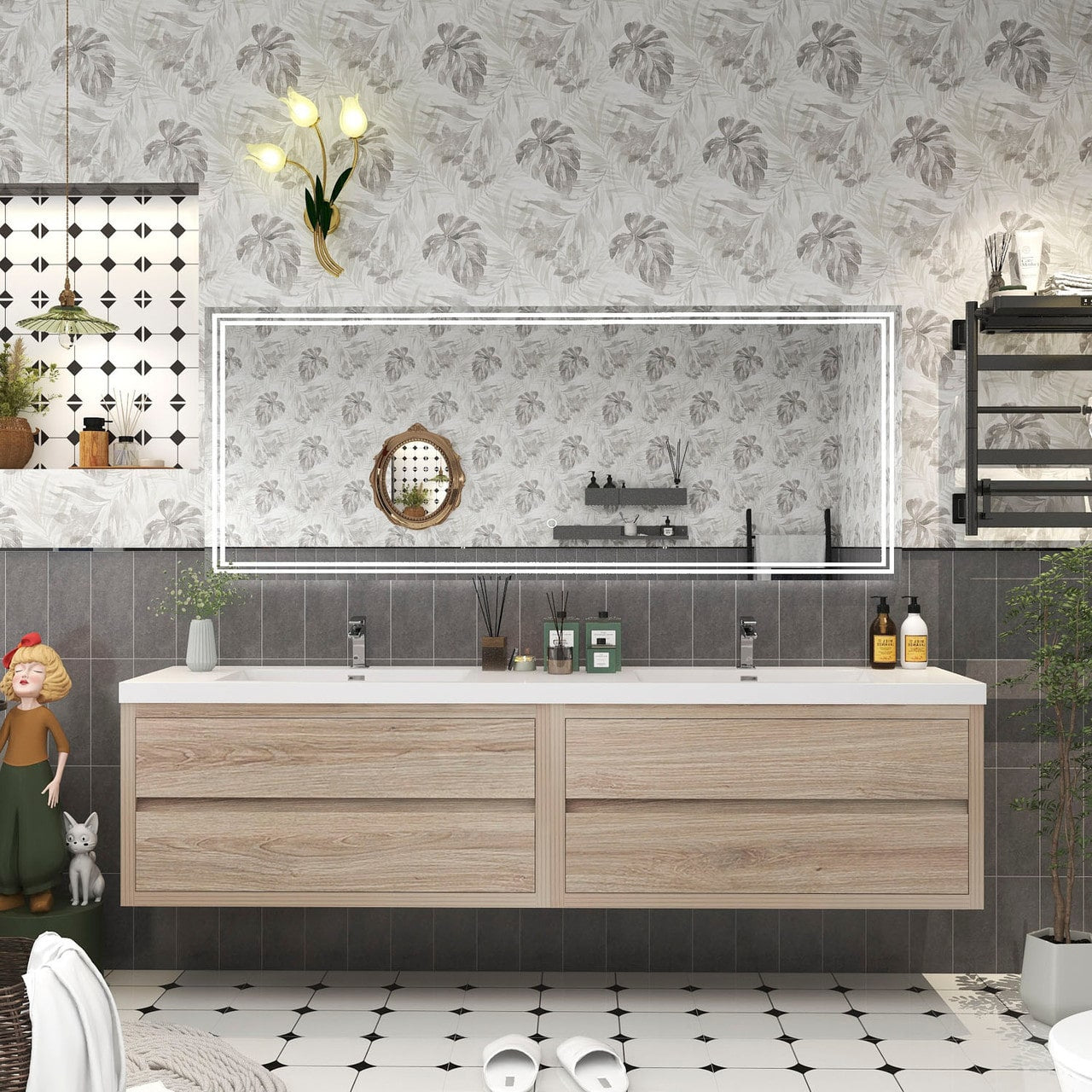 Louis 84" Modern Wall-Mounted with Double Sink