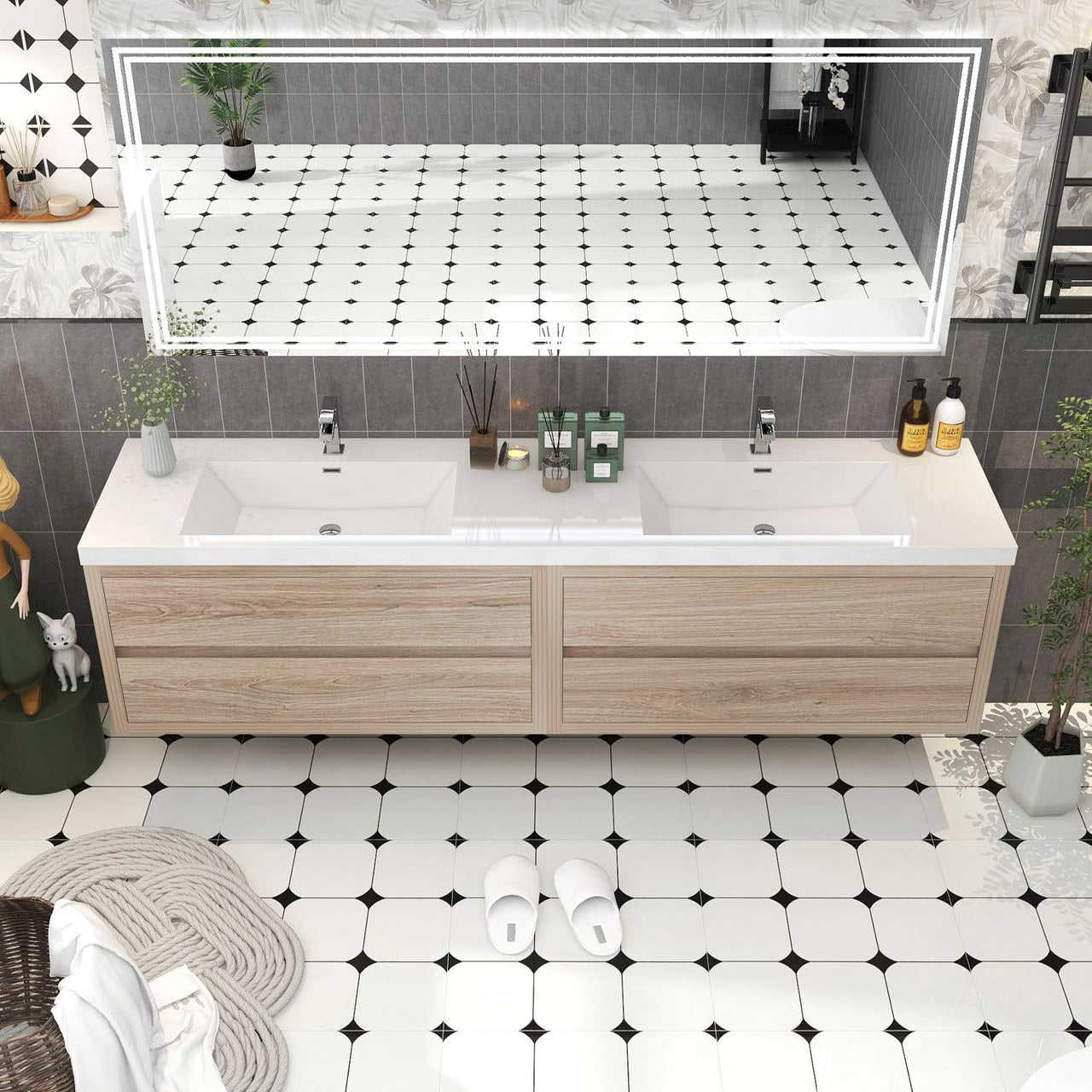 Louis 84" Modern Wall-Mounted with Double Sink