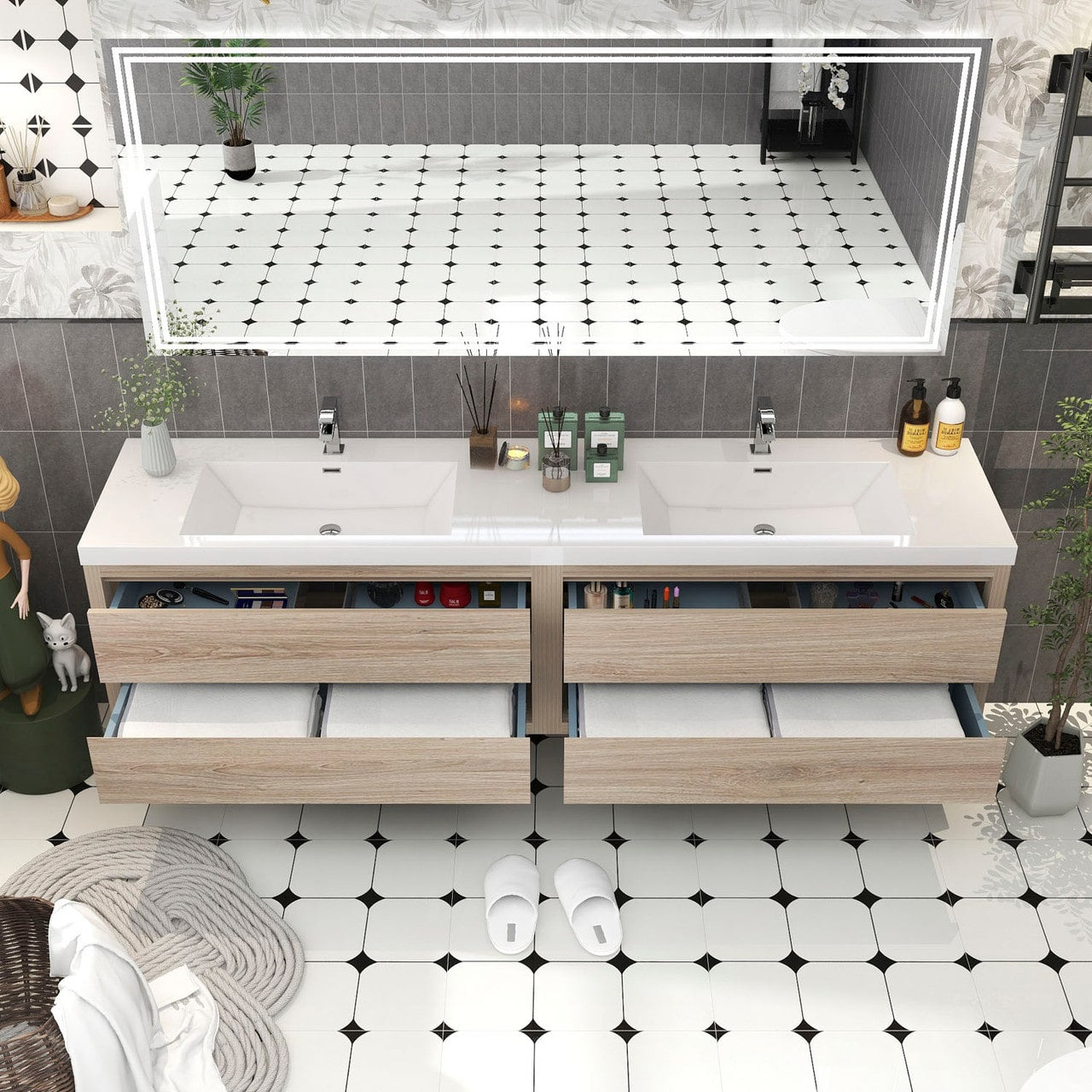 Louis 84" Modern Wall-Mounted with Double Sink