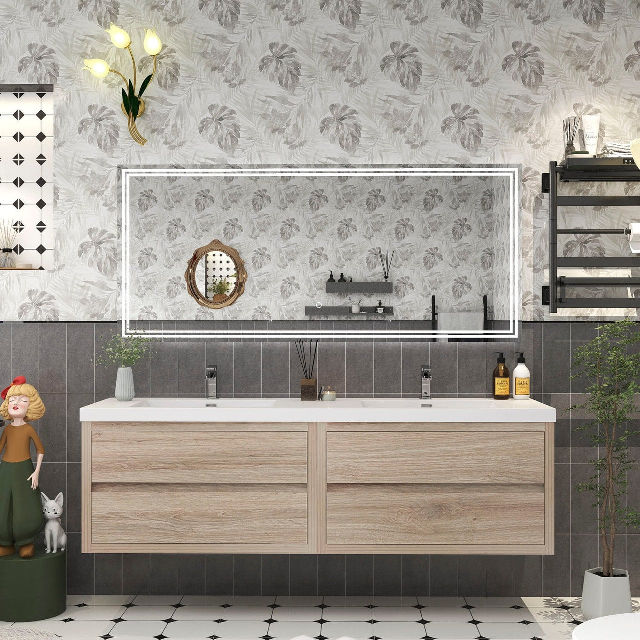 Louis 72" Modern Wall-Mounted with Double Sink