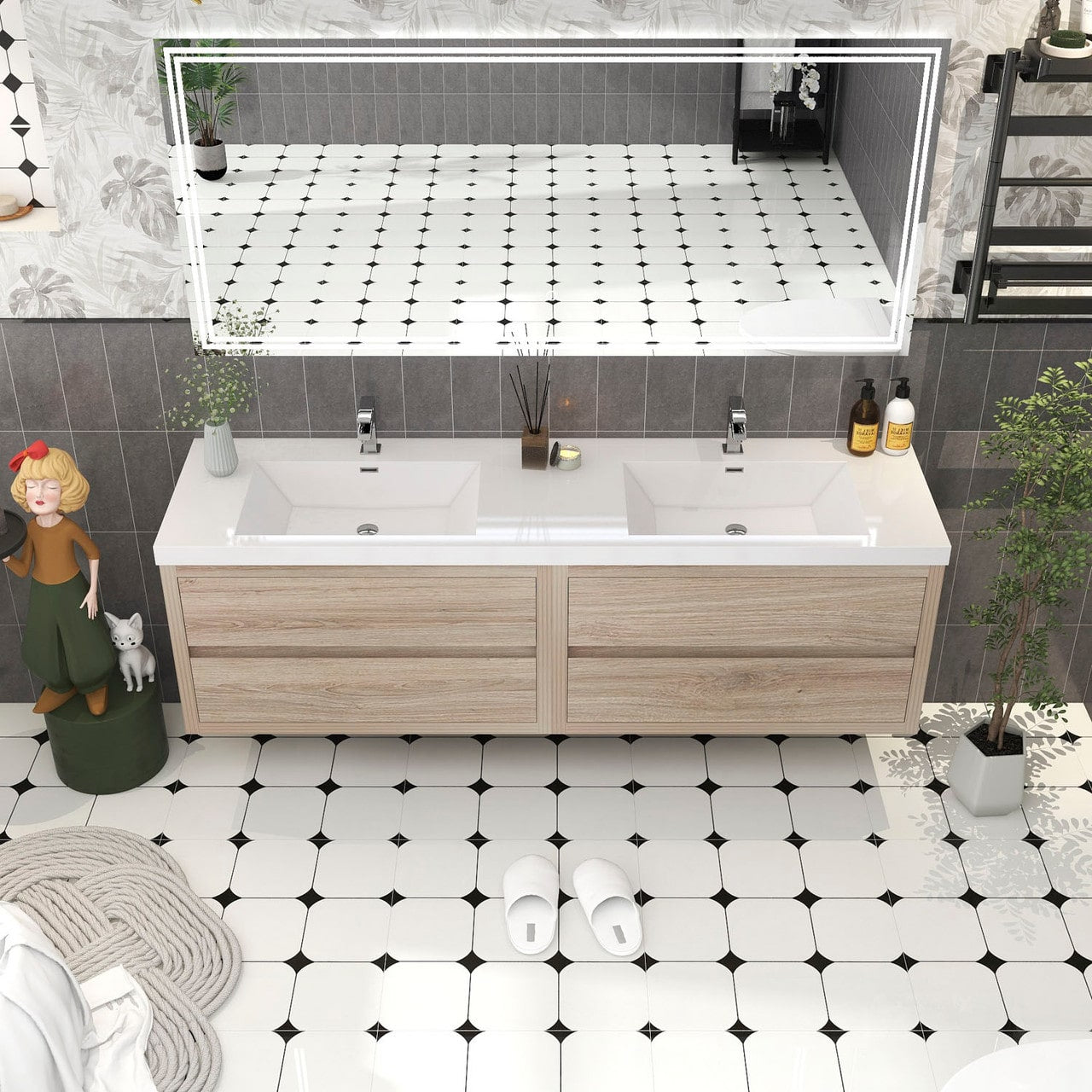 Louis 72" Modern Wall-Mounted with Double Sink
