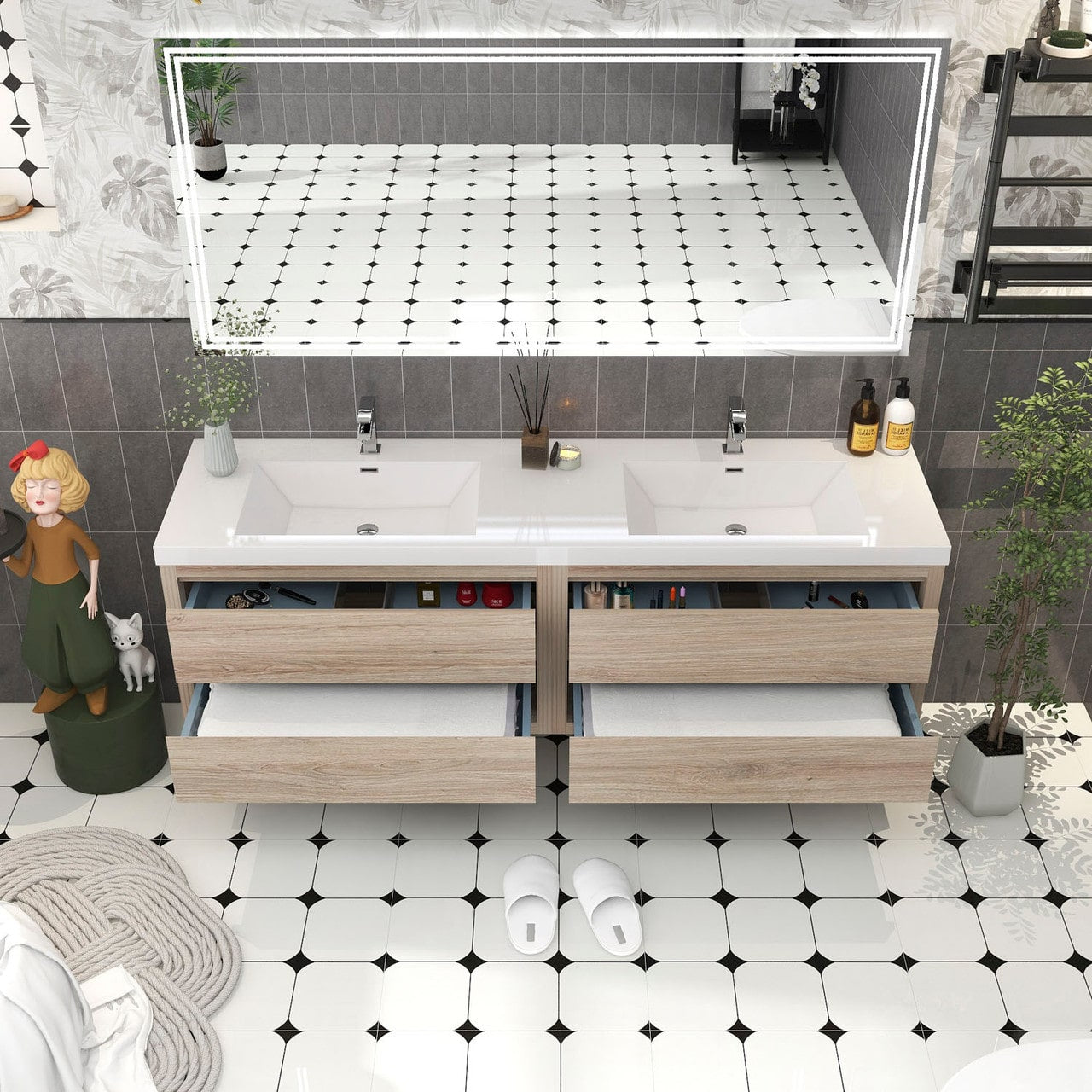 Louis 72" Modern Wall-Mounted with Double Sink