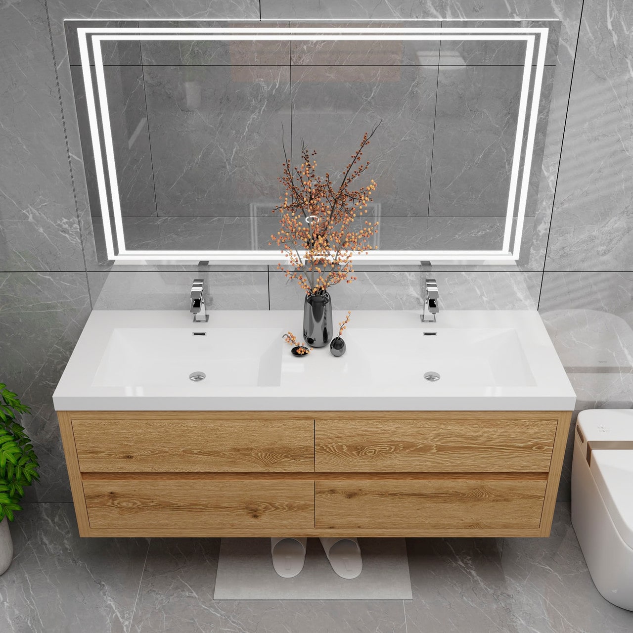 Louis 60" Modern Wall-Mounted with Double Sink