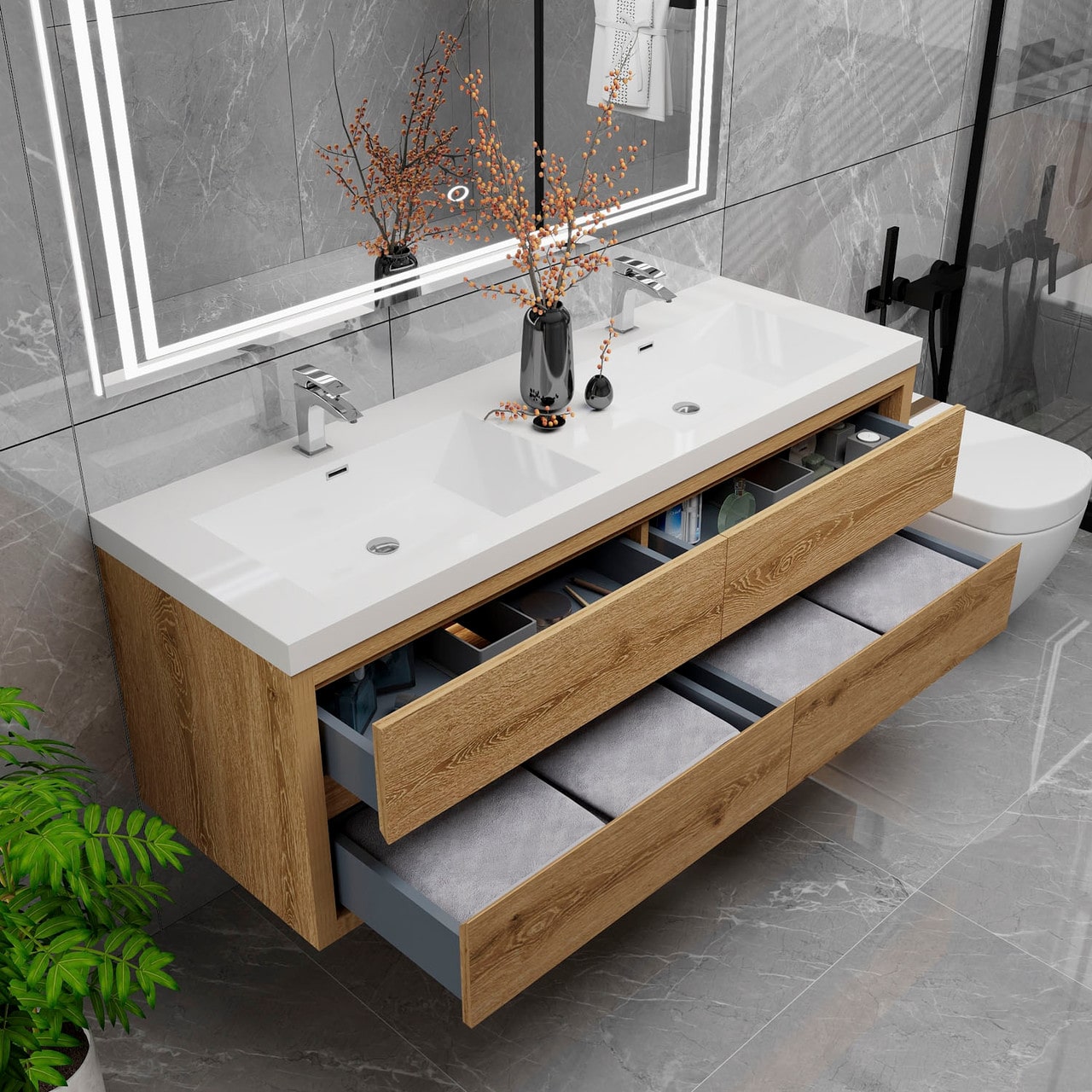 Louis 60" Modern Wall-Mounted with Double Sink