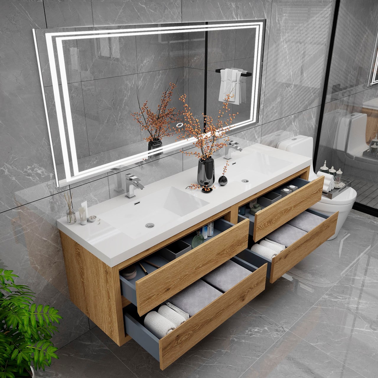 Louis 72" Modern Wall-Mounted with Double Sink