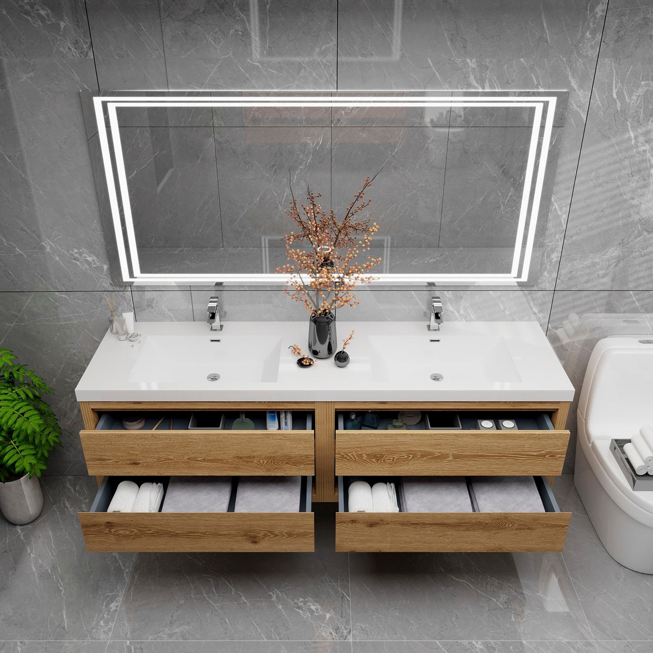 Louis 72" Modern Wall-Mounted with Double Sink