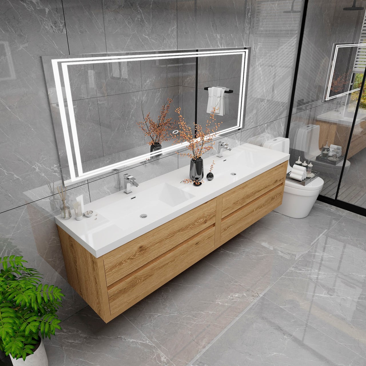 Louis 84" Modern Wall-Mounted with Double Sink