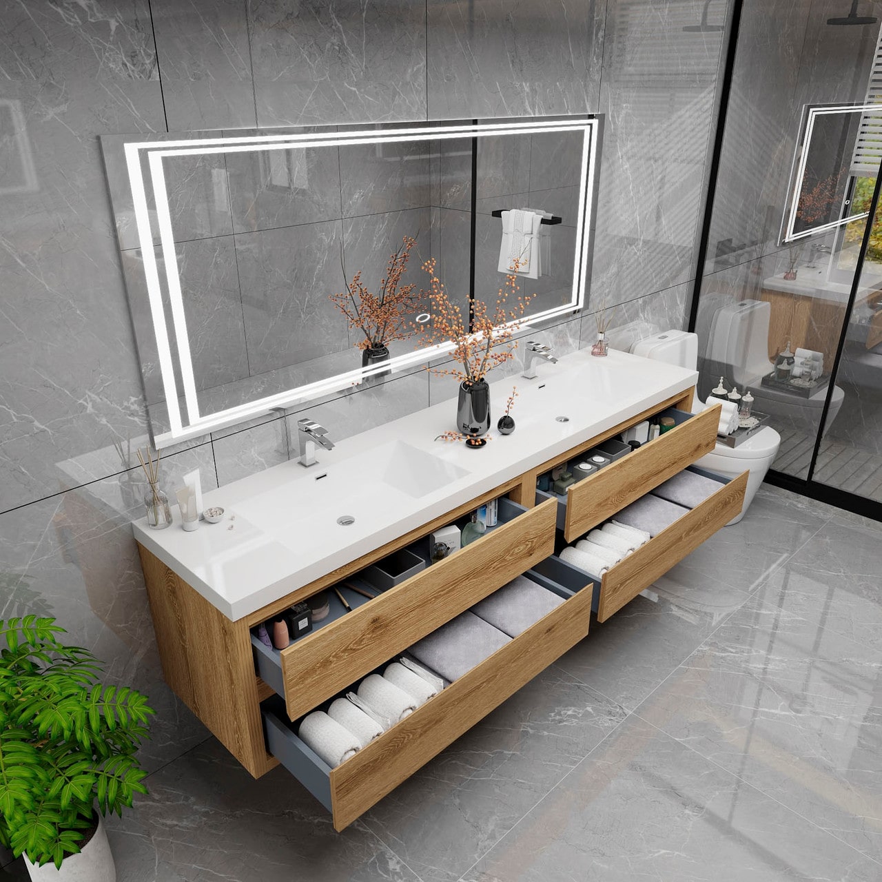 Louis 84" Modern Wall-Mounted with Double Sink