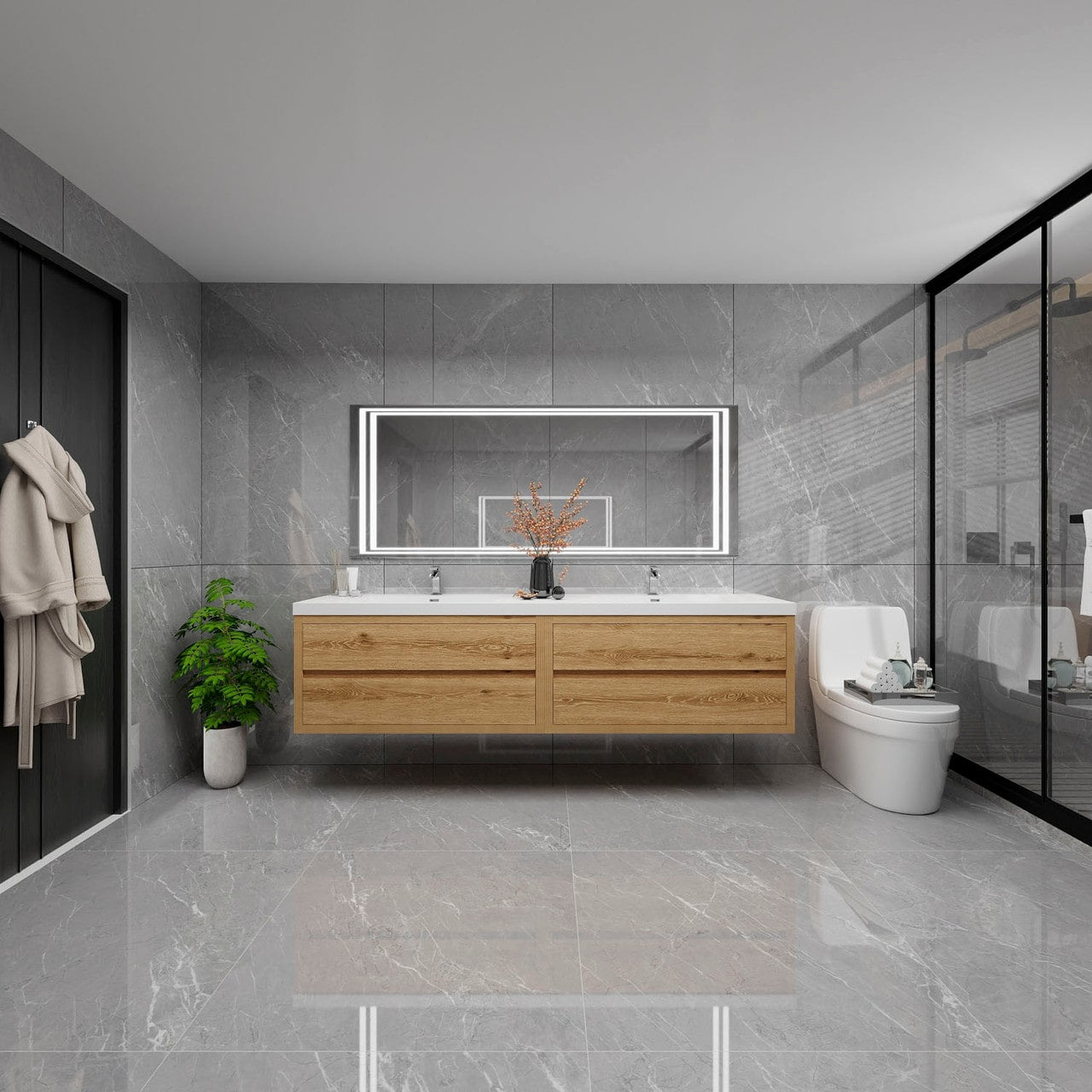 Louis 84" Modern Wall-Mounted with Double Sink