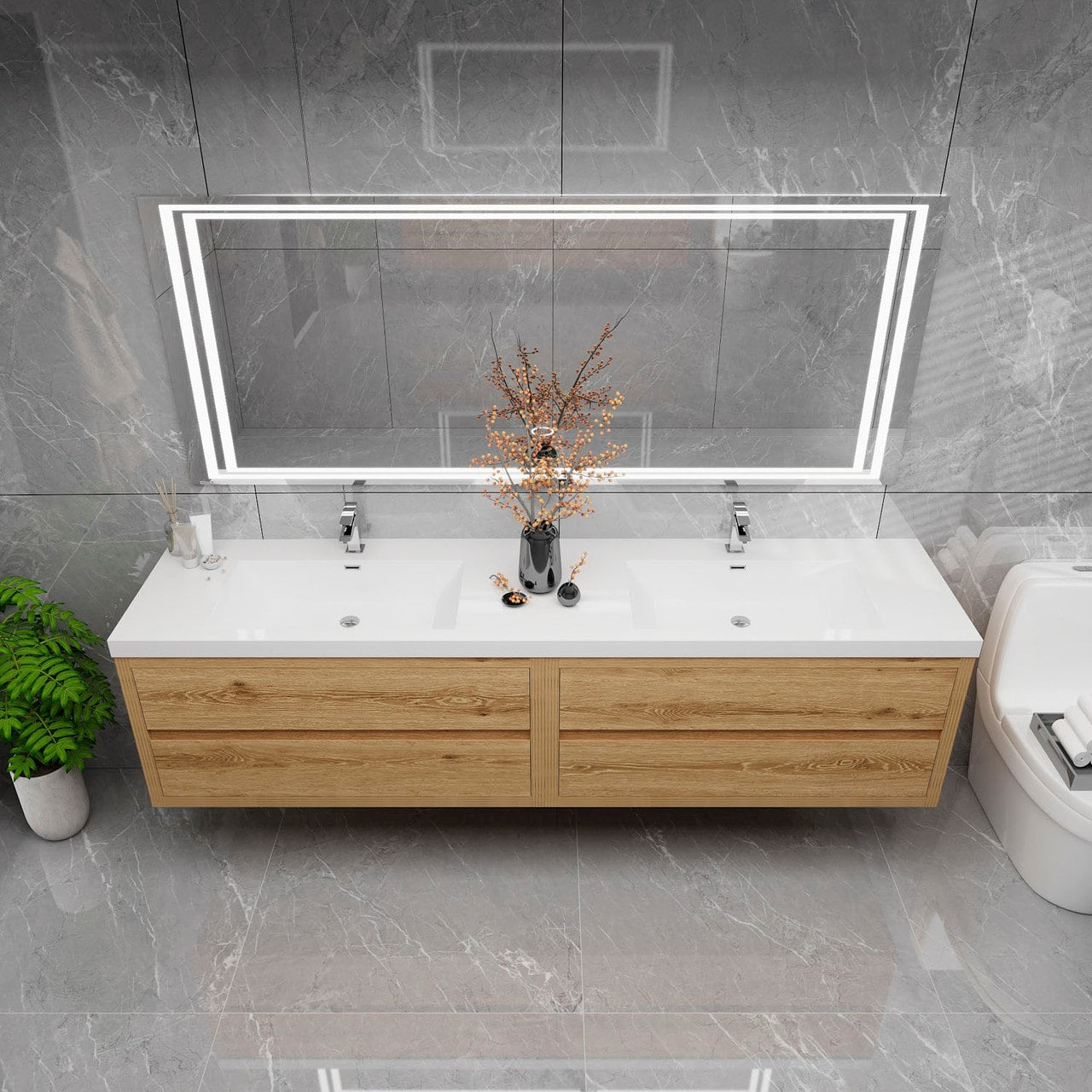 Louis 84" Modern Wall-Mounted with Double Sink