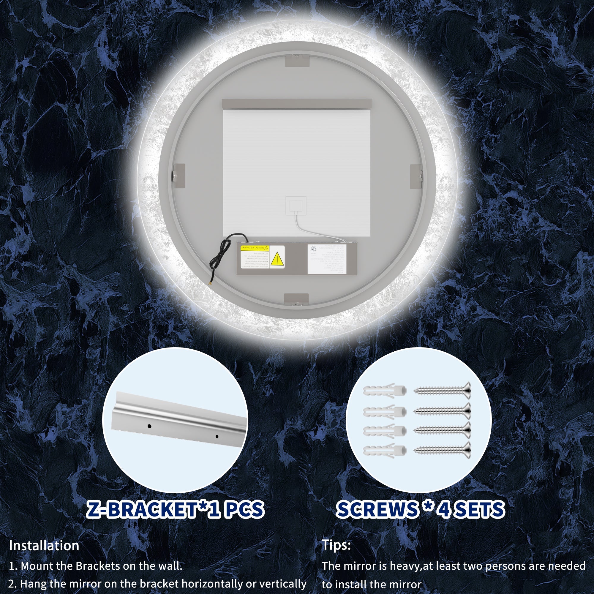 Luna 36" Round LED Bathroom Mirror – Ice Textures Edge