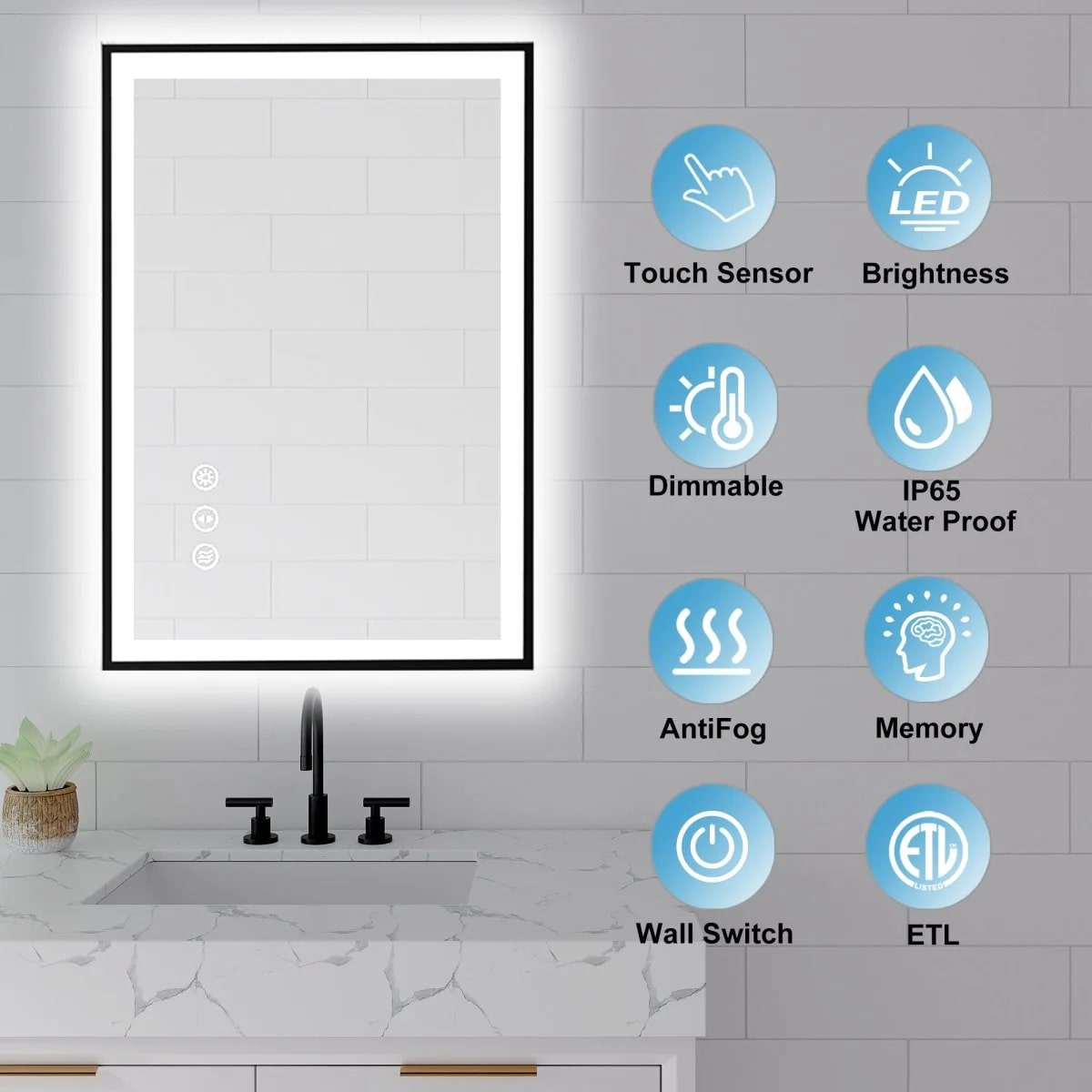 Apex Noir 20"x 28" LED Mirror