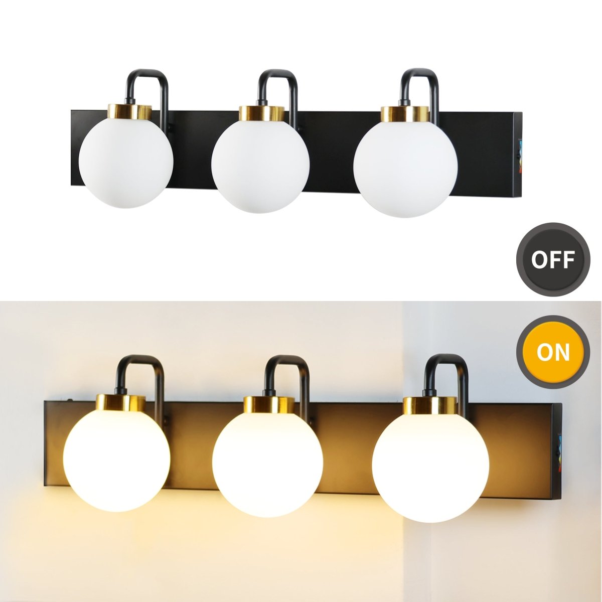 Modern 24" 3-Light LED Vanity Light with Dimmable Switch & Tri-Color Temperature