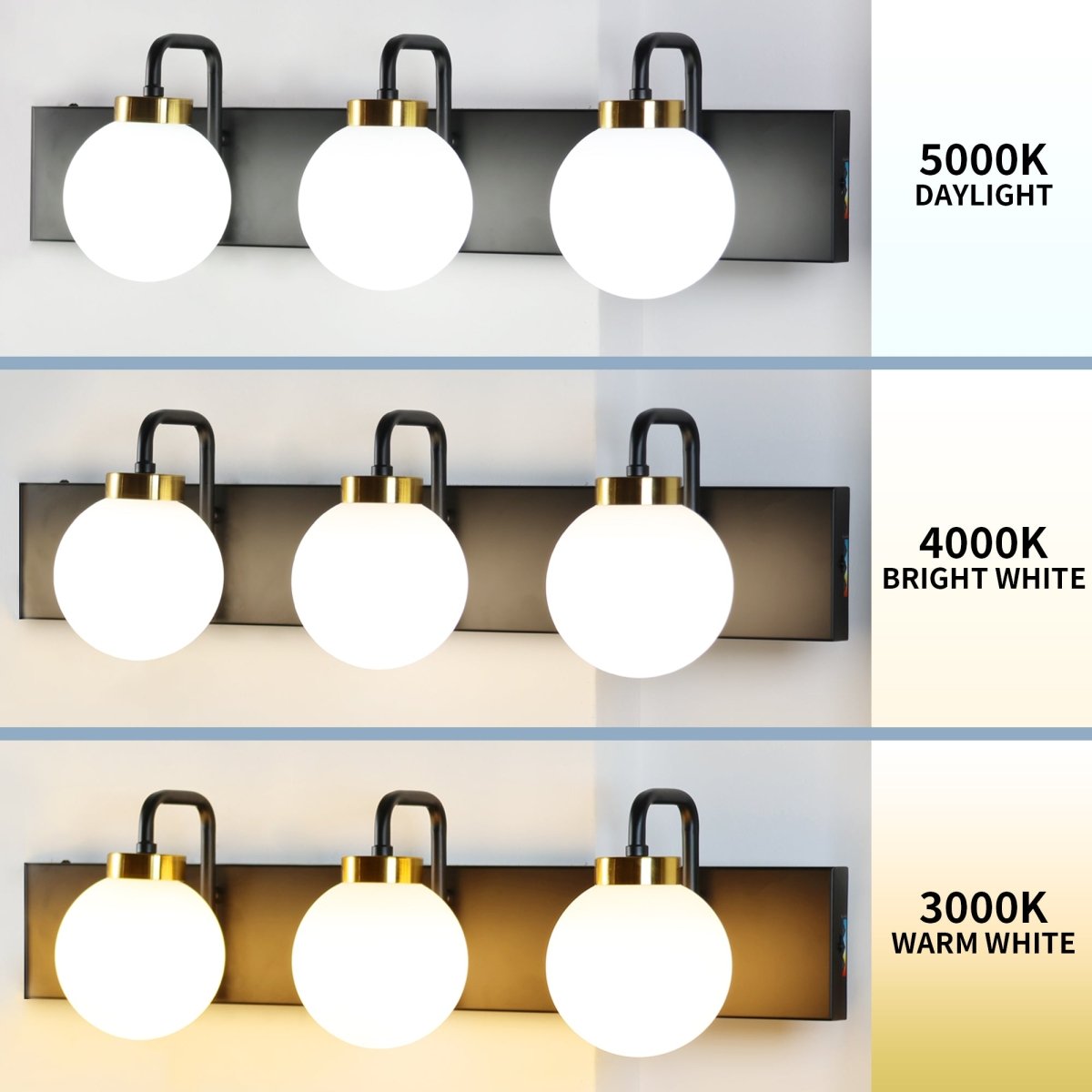 Modern 24" 3-Light LED Vanity Light with Dimmable Switch & Tri-Color Temperature