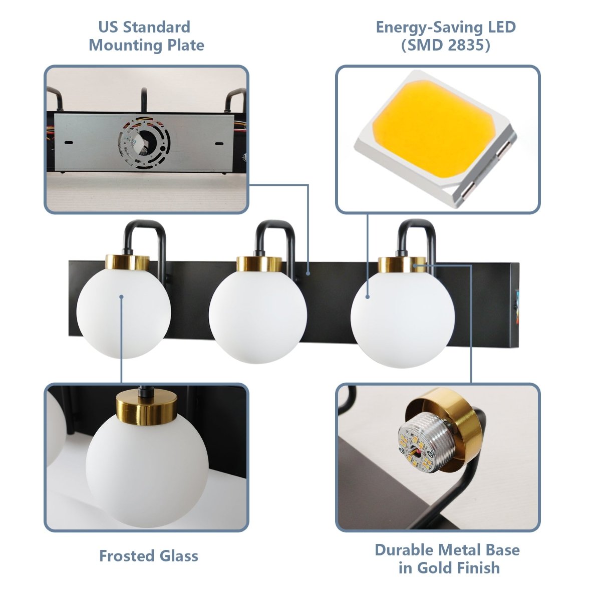 Modern 24" 3-Light LED Vanity Light with Dimmable Switch & Tri-Color Temperature