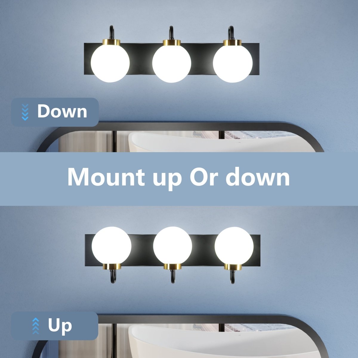 Modern 24" 3-Light LED Vanity Light with Dimmable Switch & Tri-Color Temperature