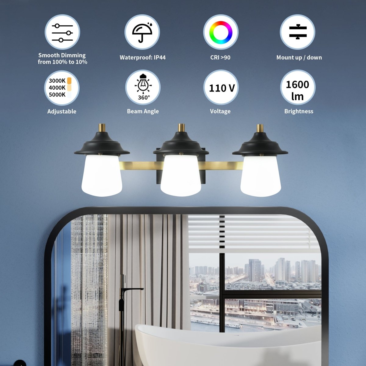 Farmhouse 24.5" LED Vanity Light Fixture with Dimmable Switch & Tri-Color Settings