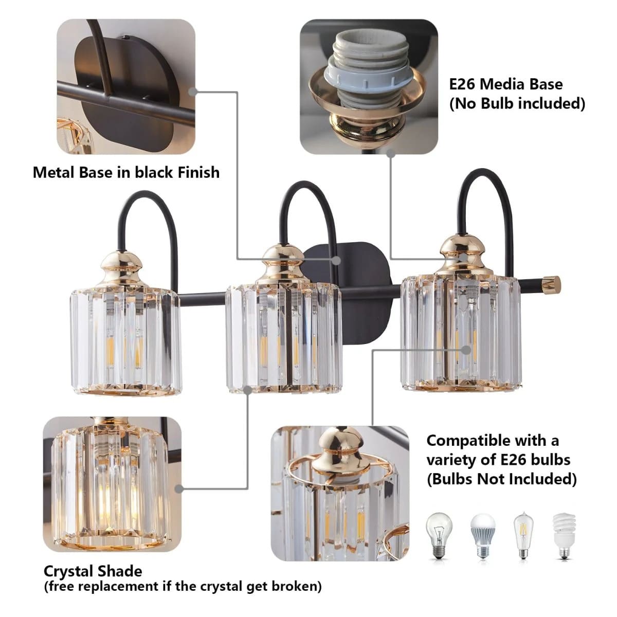 Crystal Vanity Lights 23 1/8" Gold Wall Sconces